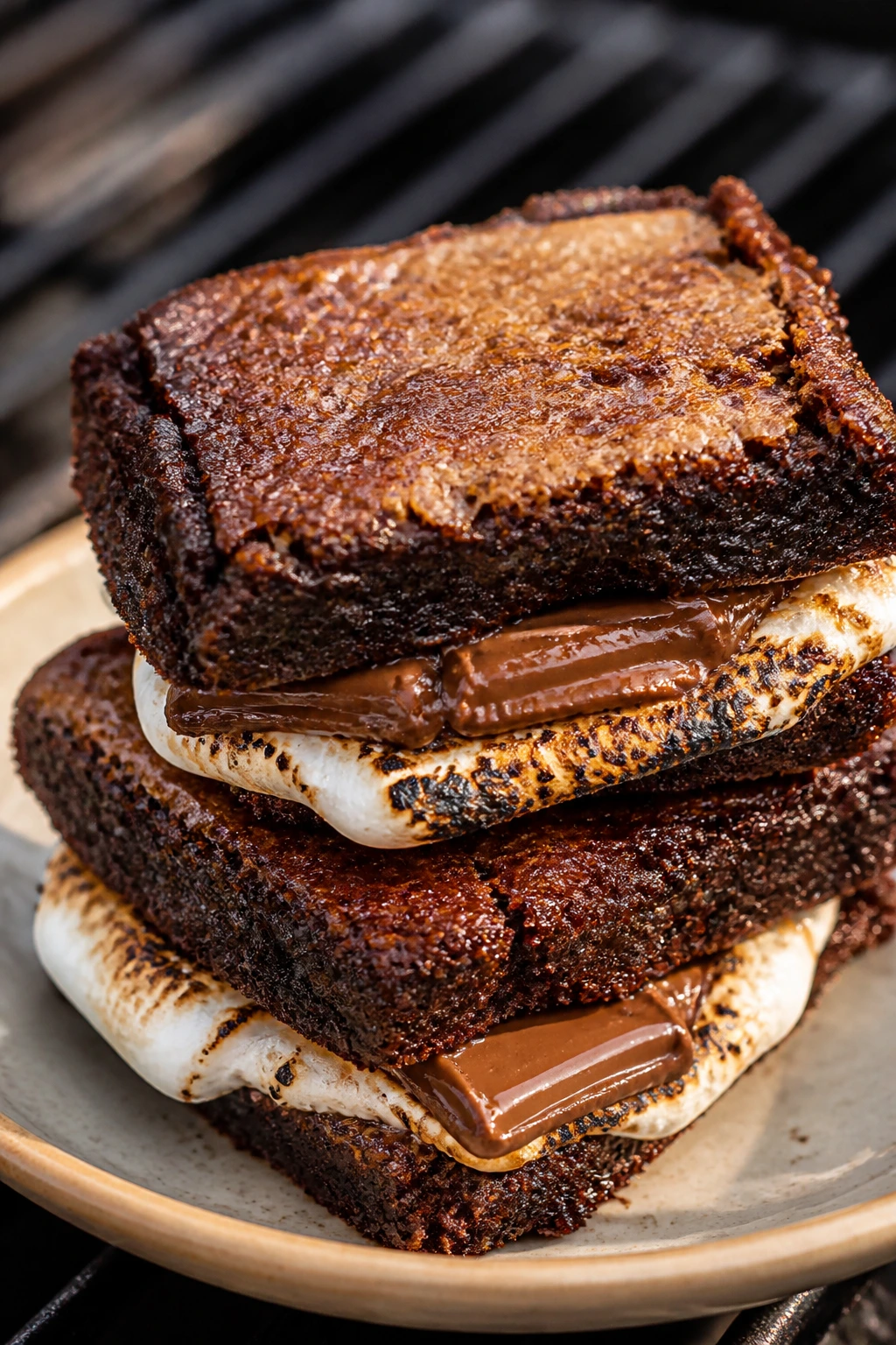 Grilled brownie s'more sandwiches with melted marshmallow