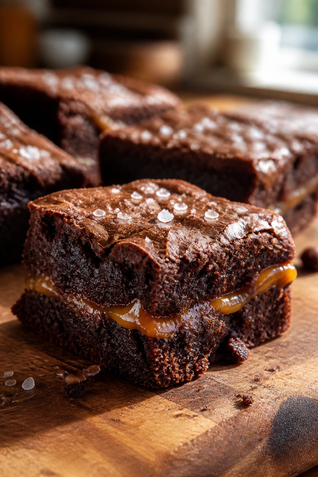 Fudgy salted caramel brownie with caramel ribbon on top