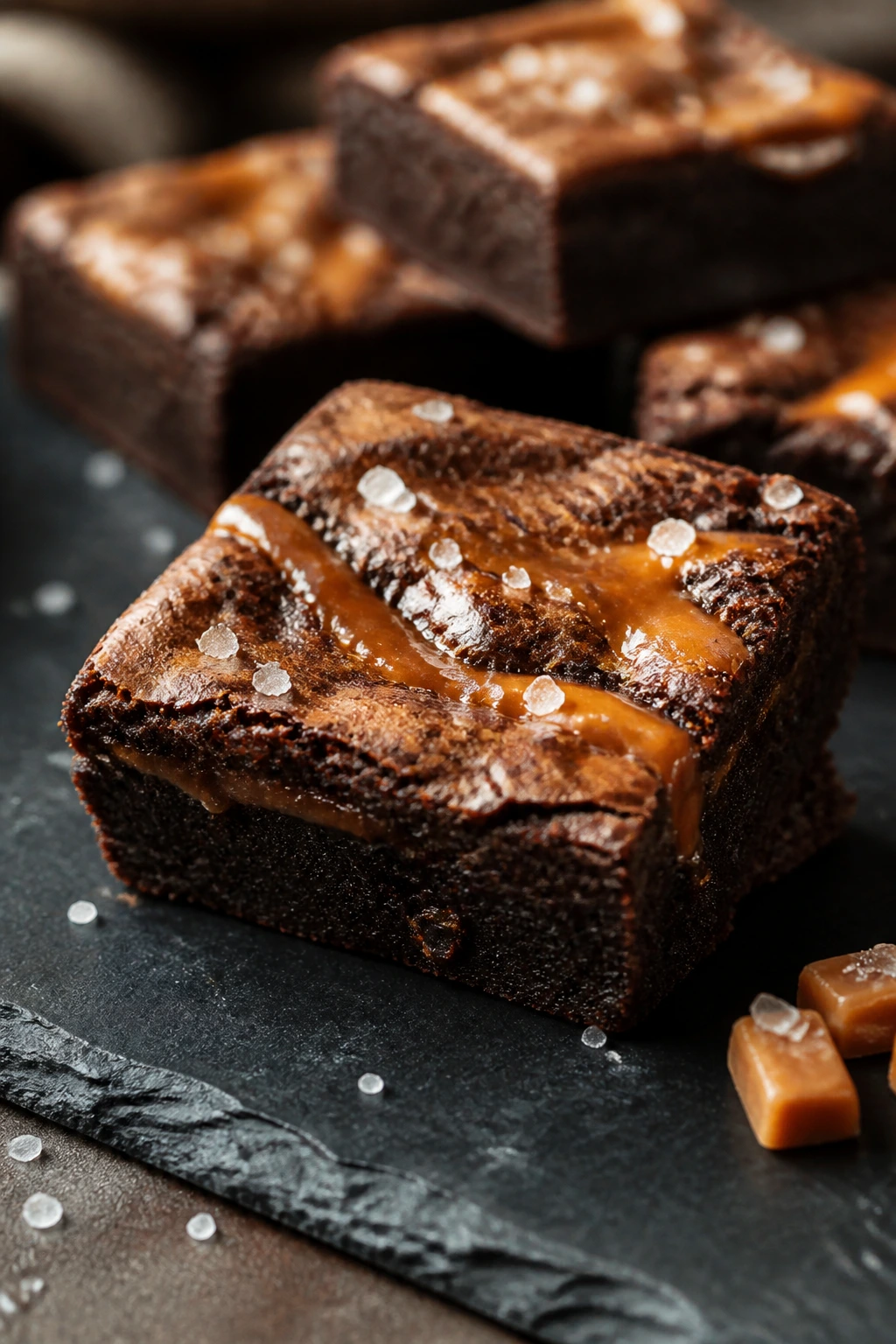 Brownie with caramel ribbons on top