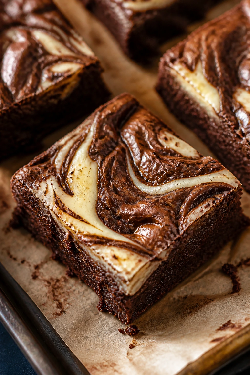 Close-up of brownie with cream cheese swirl marble