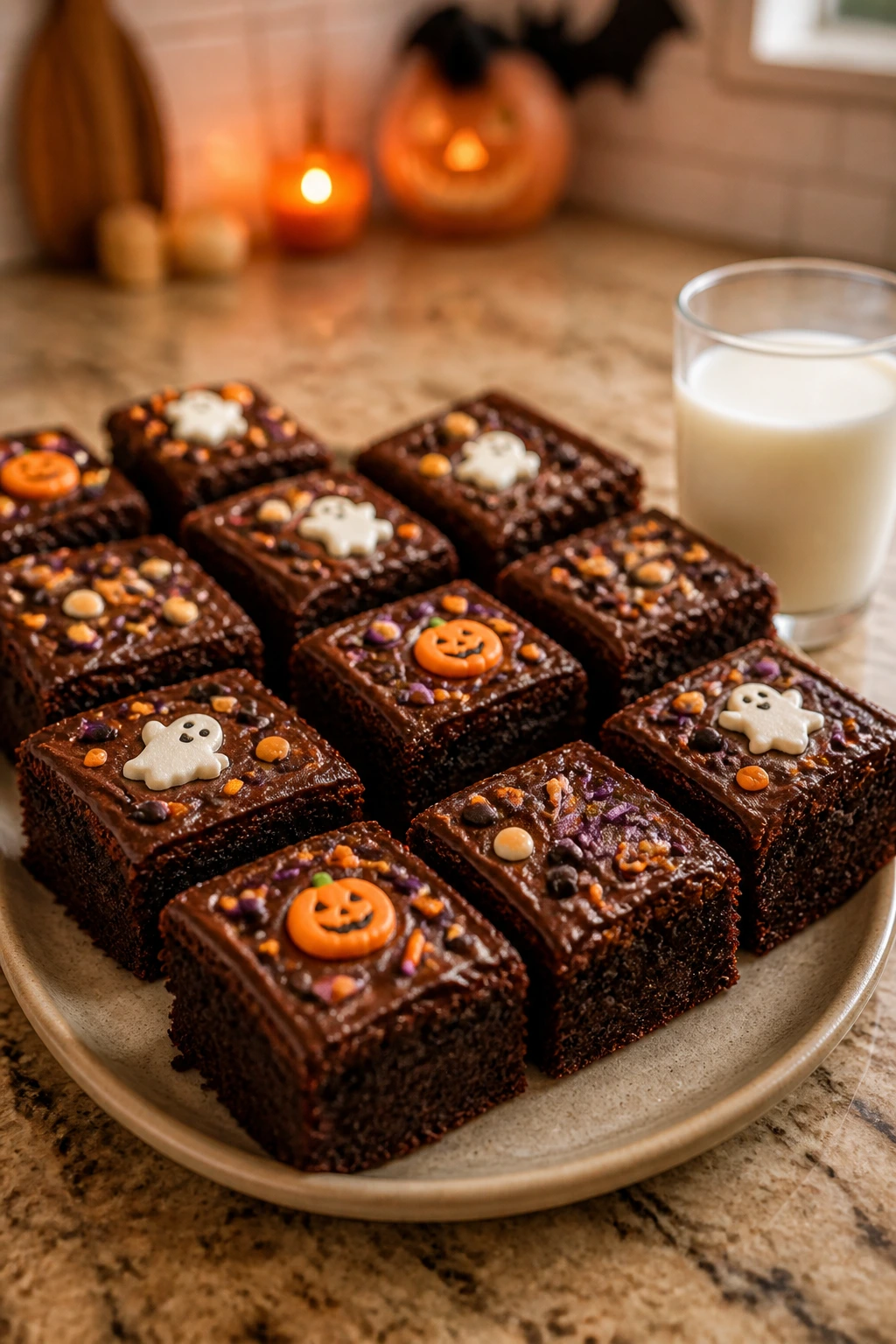 Brownie platter with milk ready for serving