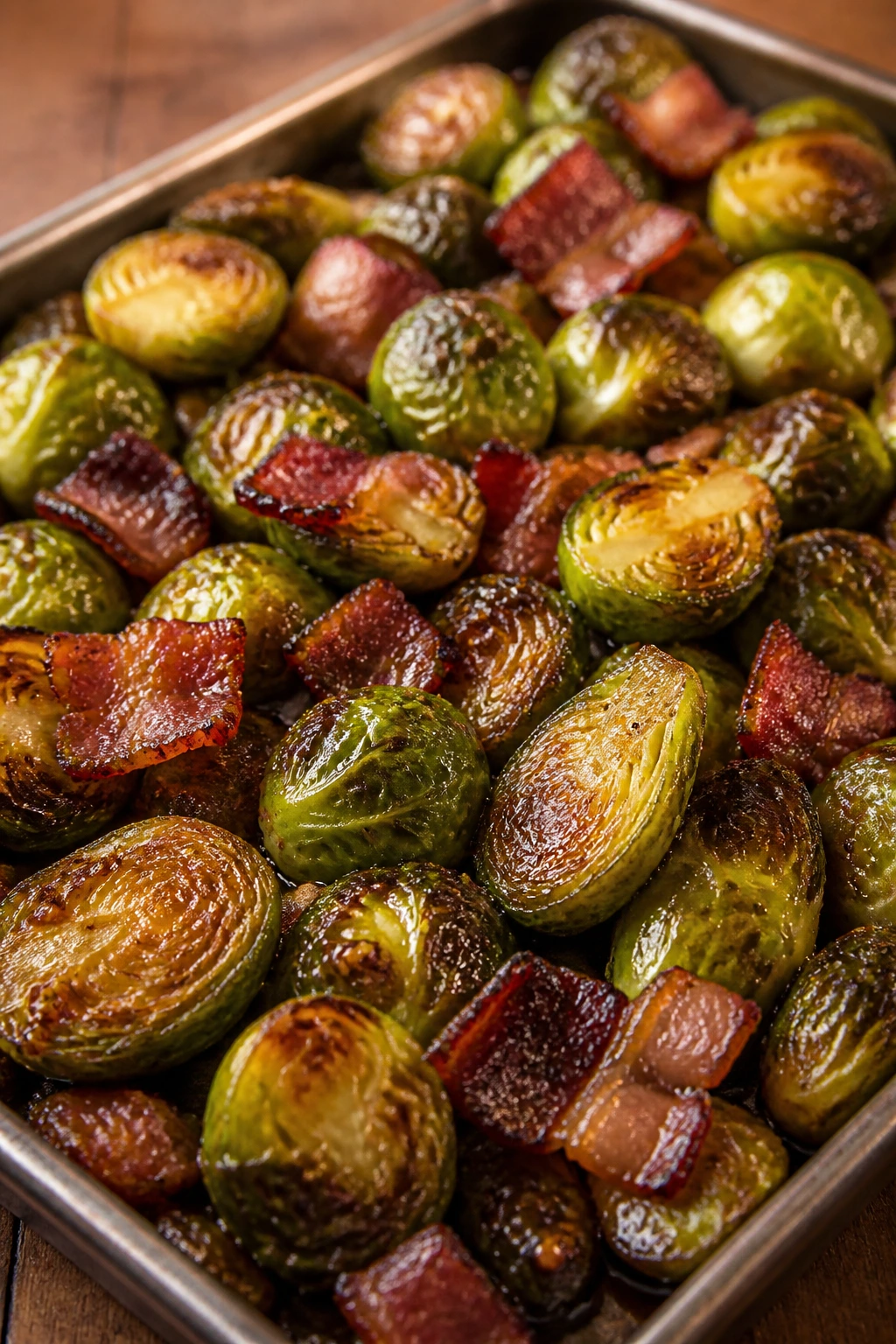 Roasted Brussels sprouts with bacon and maple mustard glaze