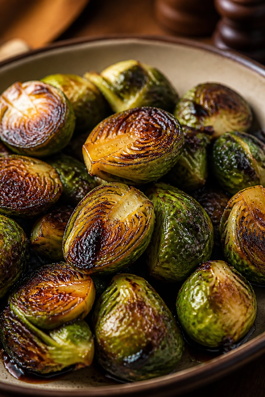 Brussels sprouts with balsamic glaze on a sheet pan