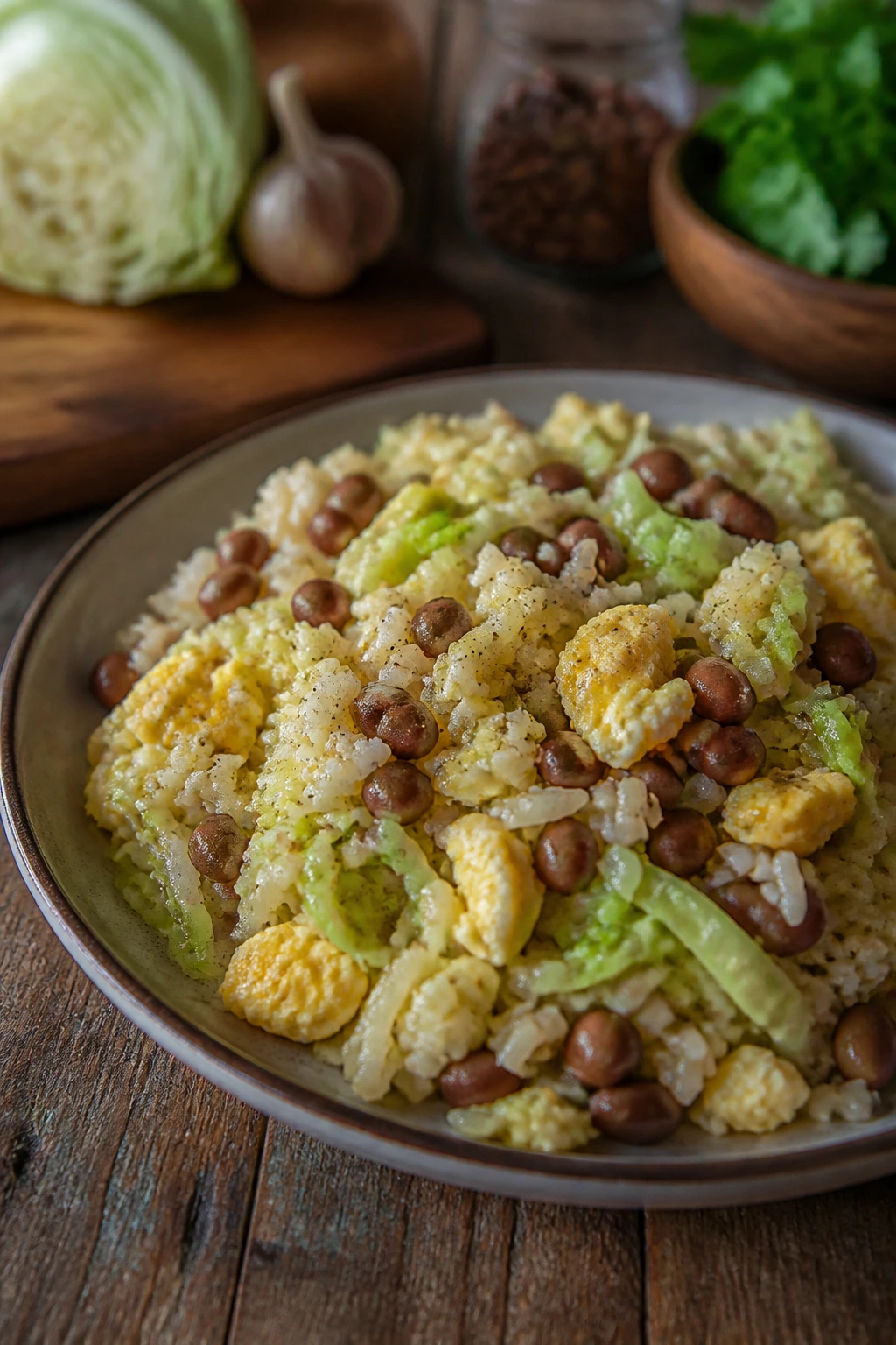 Close-up of a budget-friendly dinner plate featuring staple ingredients.