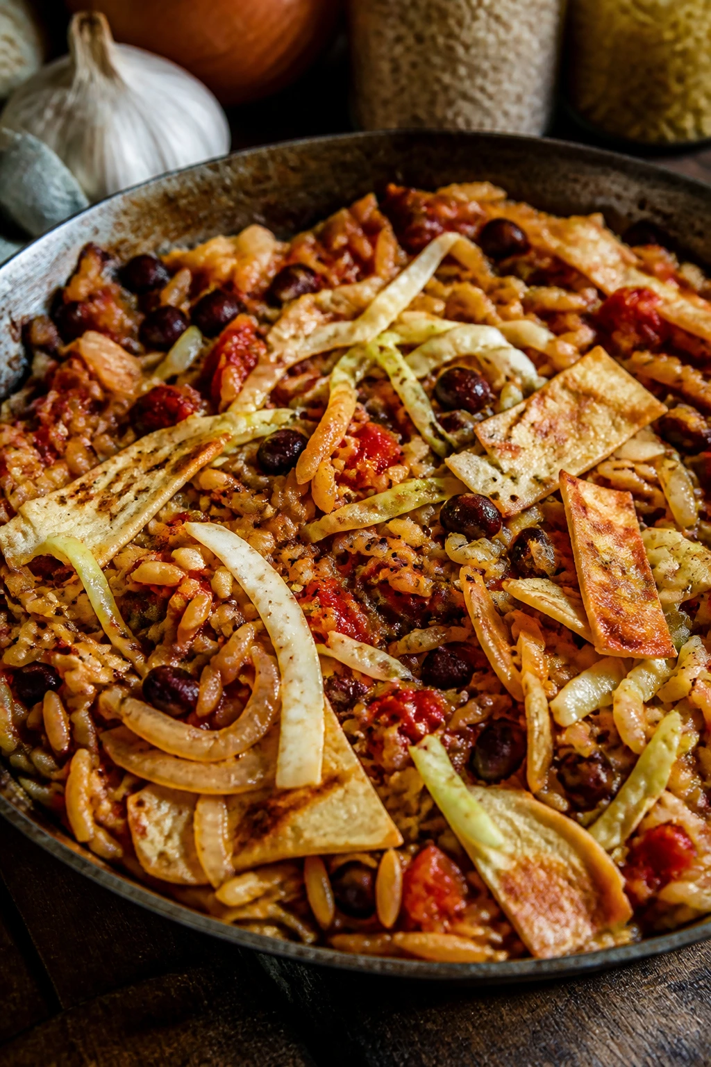 Close-up of budget-friendly dinner from pantry staples in a pan