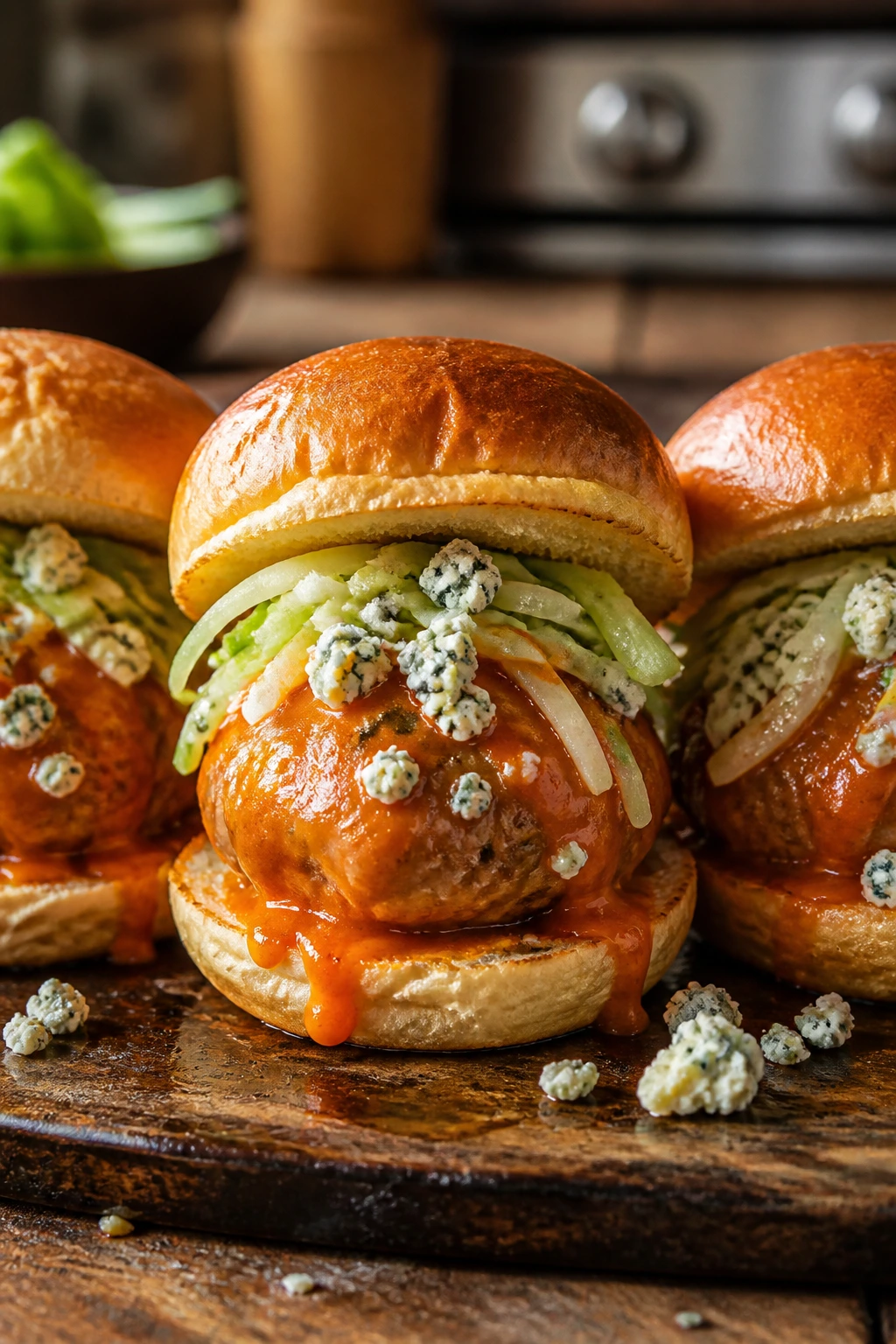 Buffalo blue cheese meatball sliders