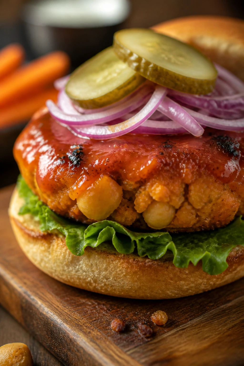 Buffalo cauliflower chickpea burger patty