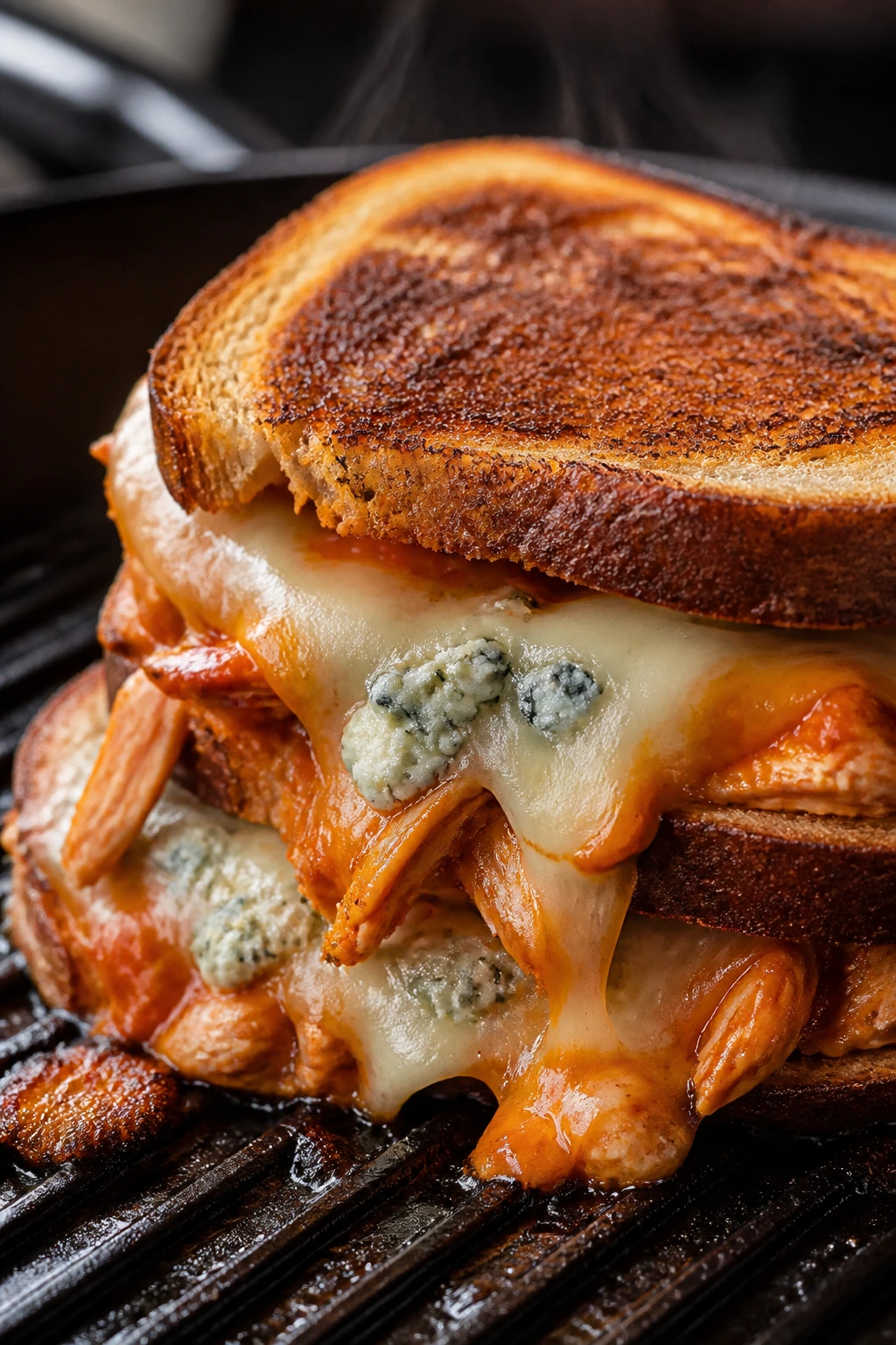 Close-up of Buffalo Chicken and Blue Cheese Melt sandwich