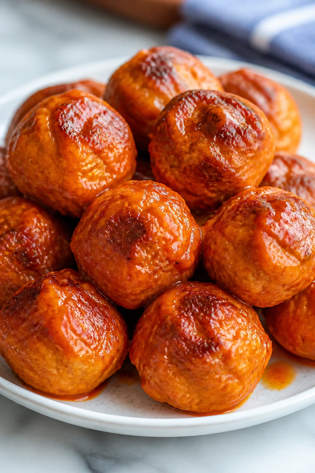 Buffalo turkey meatballs on a plate