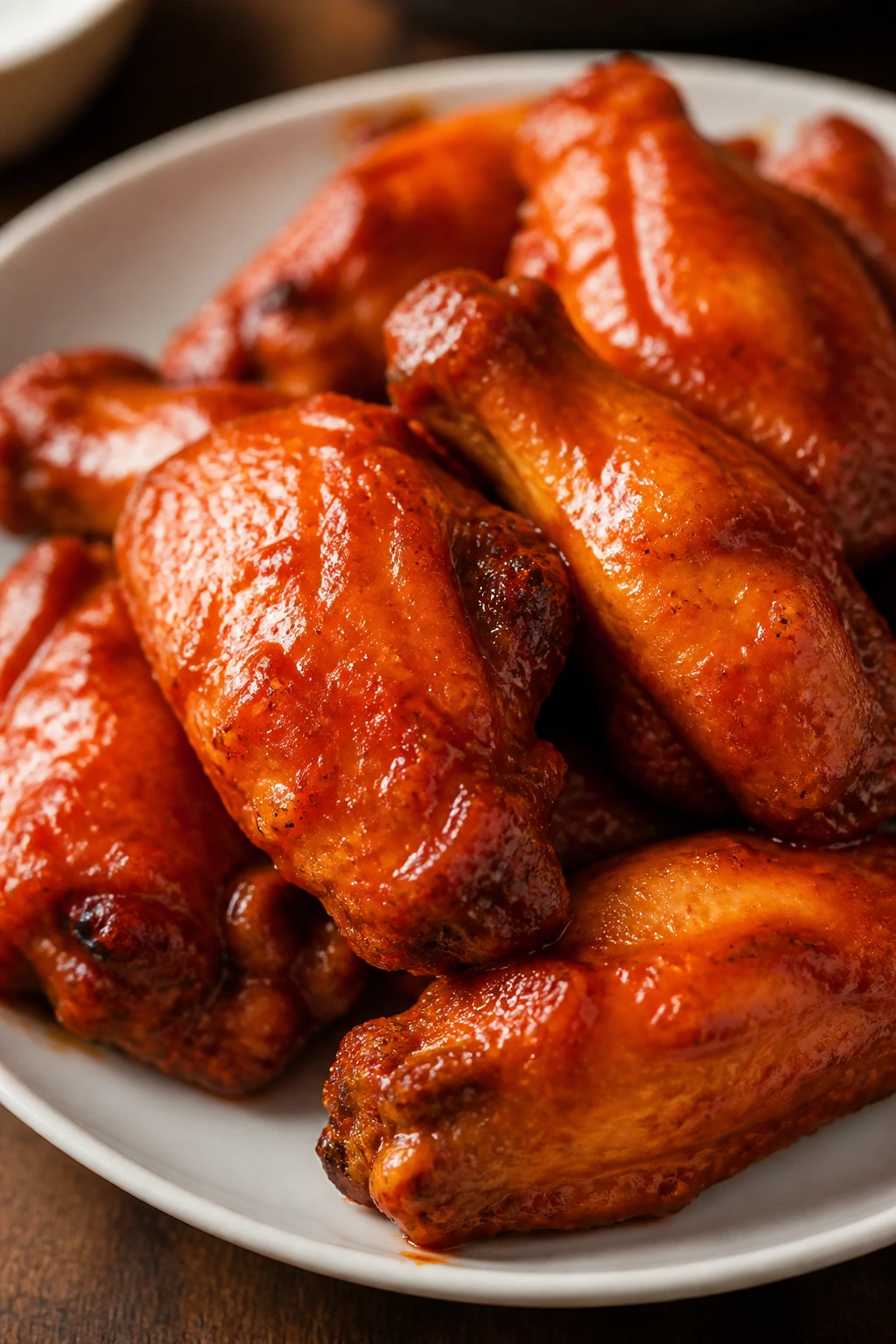 Crispy buffalo chicken wings on plate