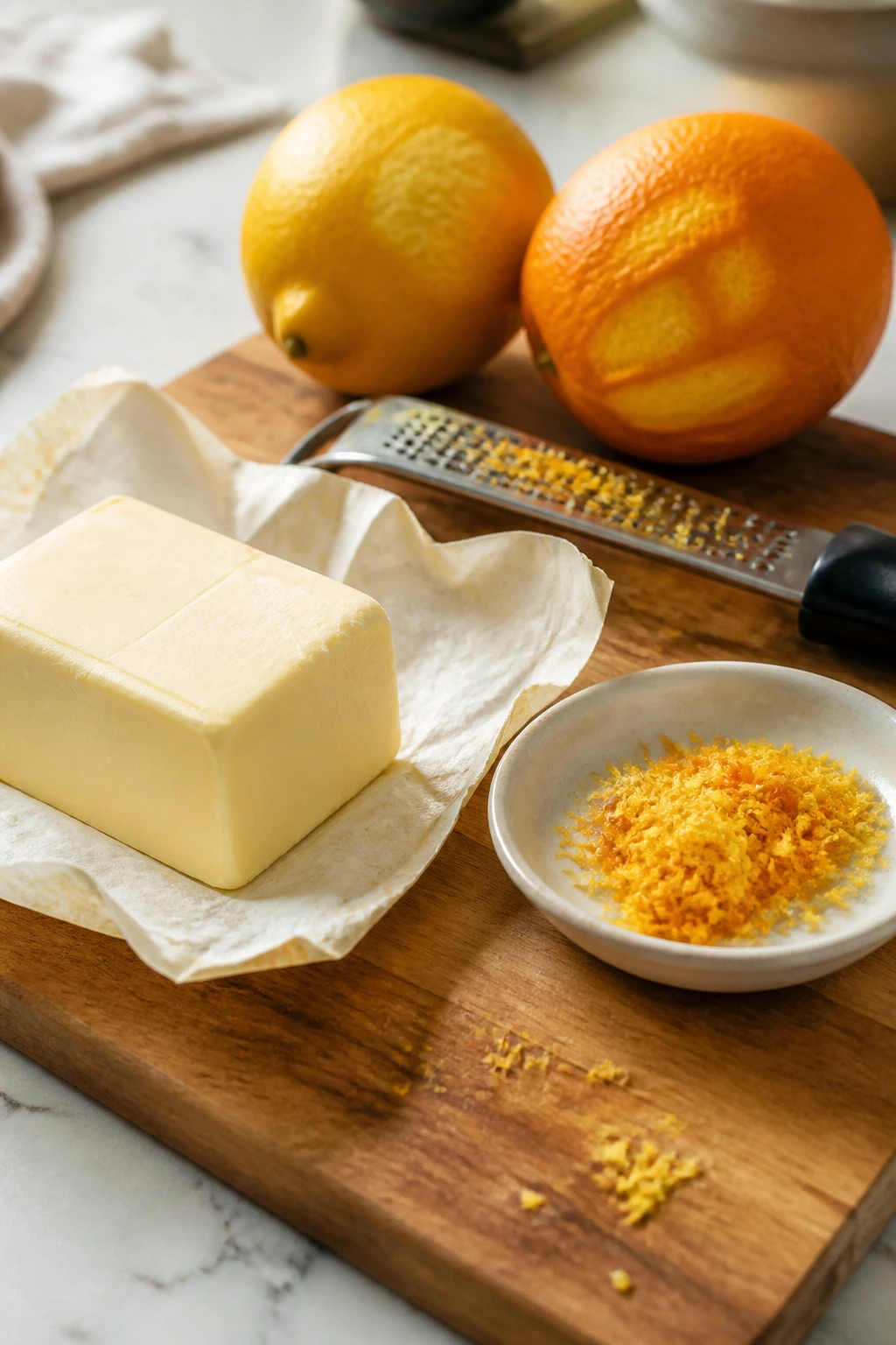 Butter and fresh citrus with zest ready for Easter cookies
