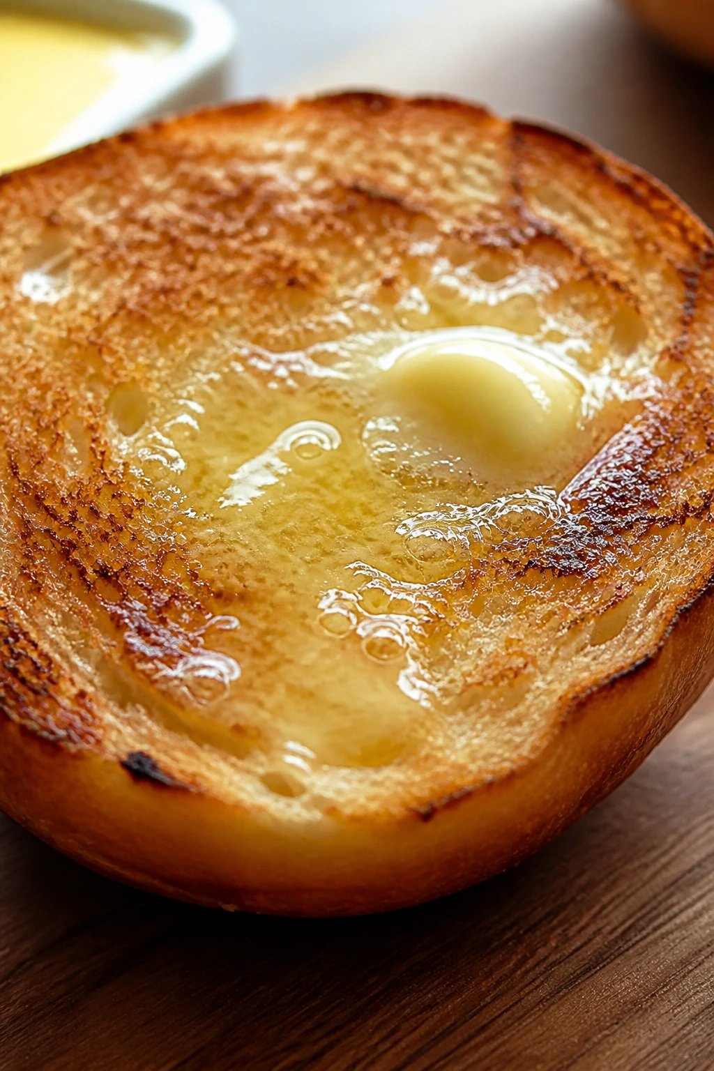 Butter on burger bun cut side for flavor enhancement