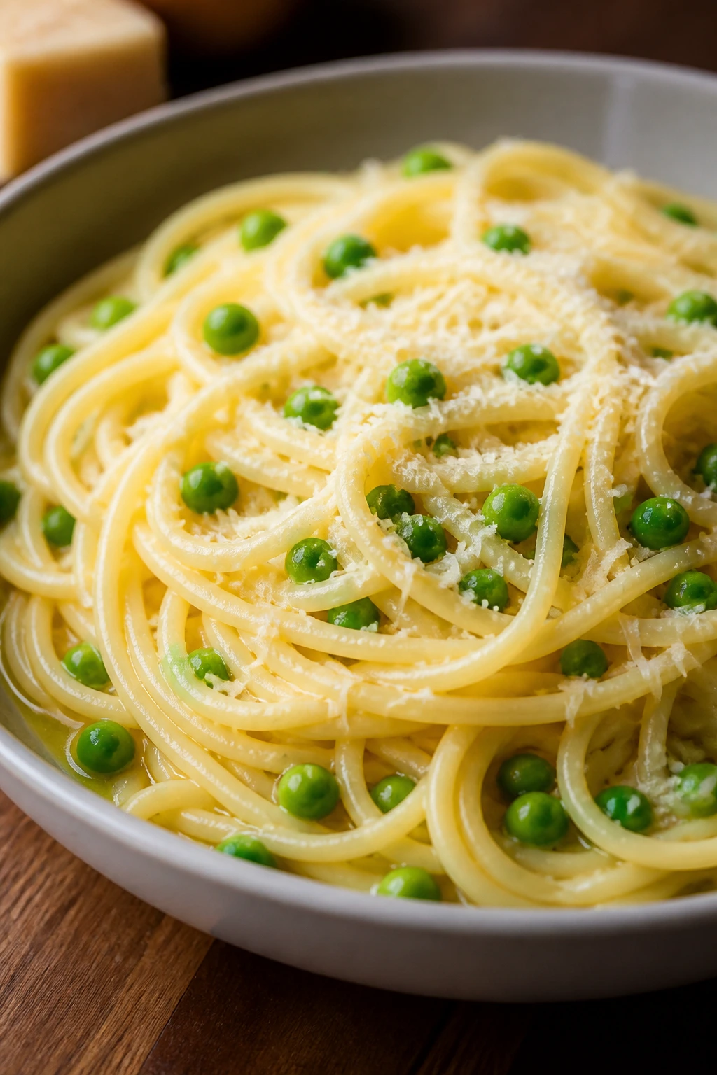 Buttered noodles with peas and parmesan