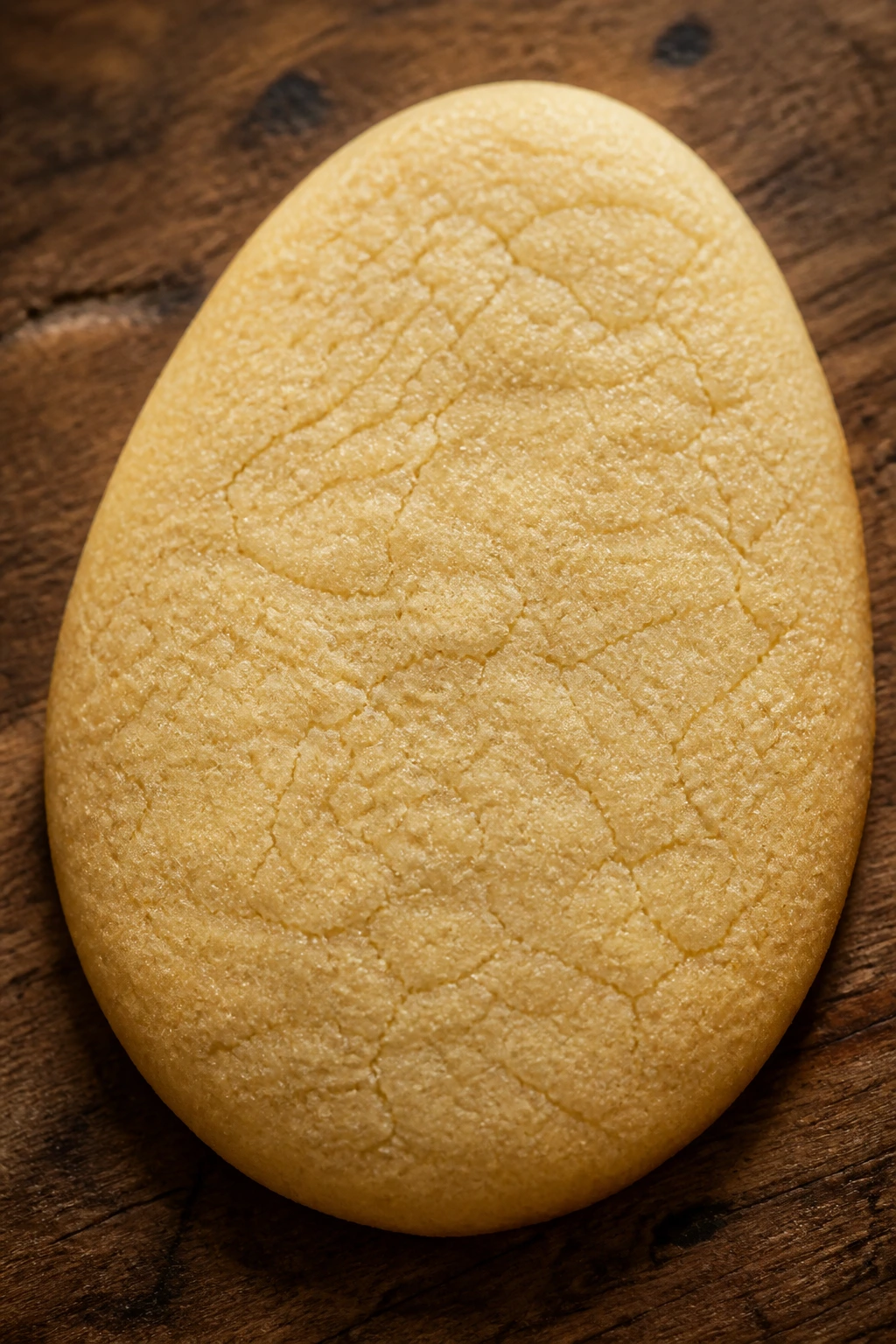 Close-up of a pale golden buttermilk egg cookie on wood