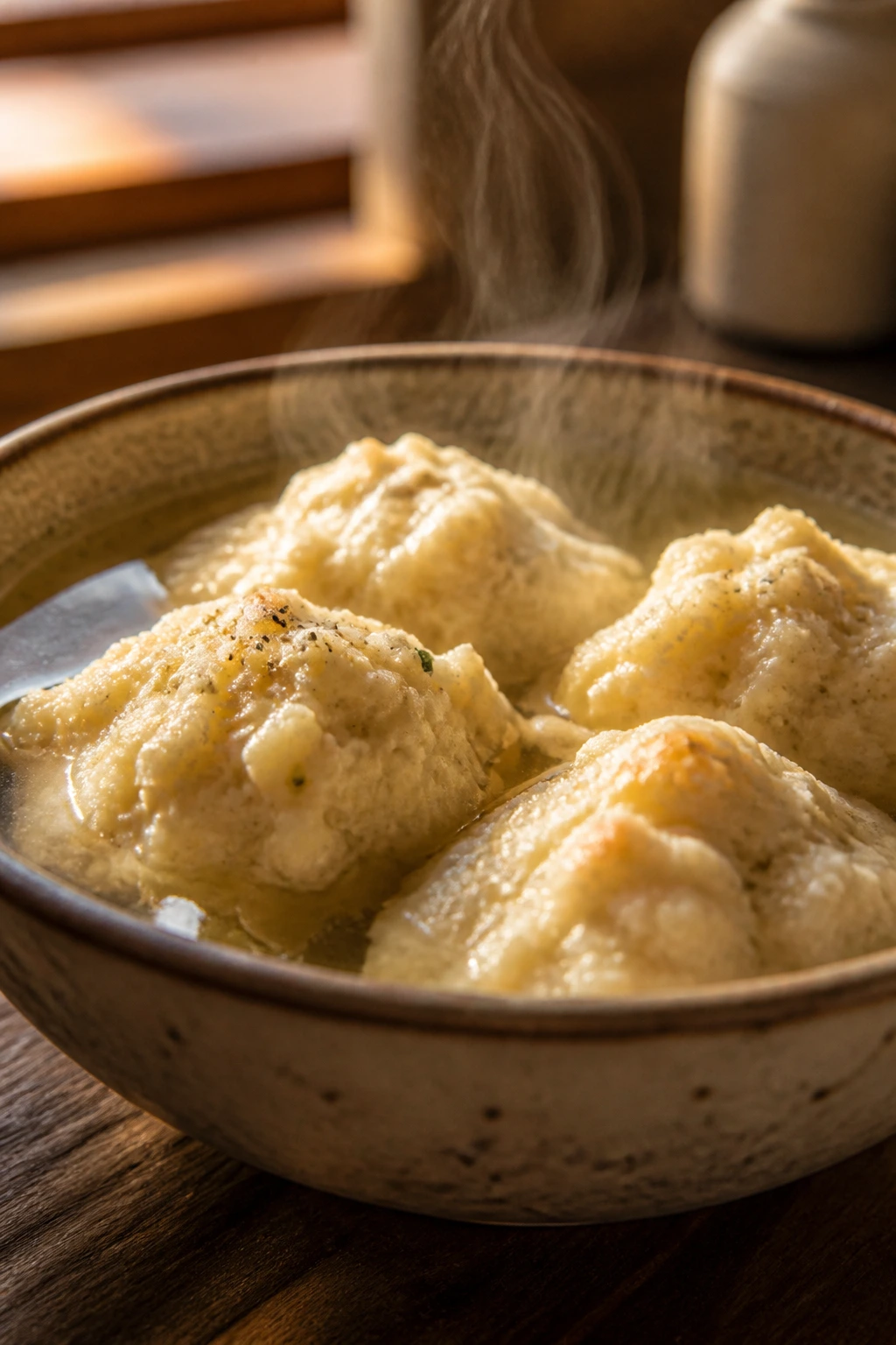 Buttermilk drop dumplings in steaming chicken broth