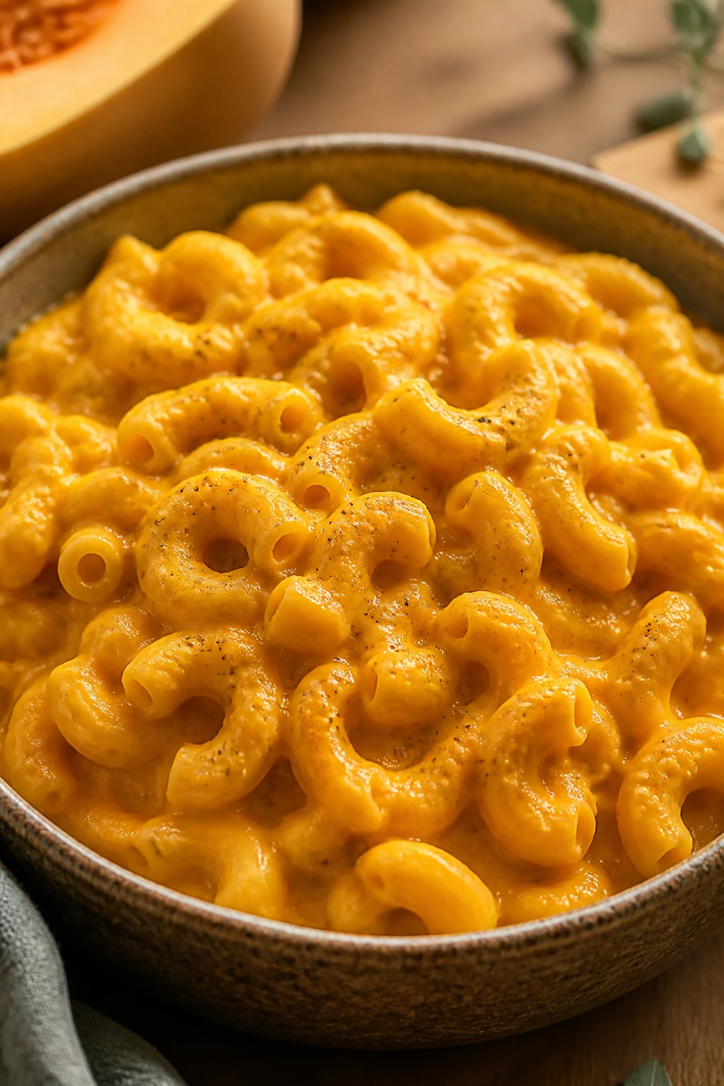 Creamy butternut squash mac and cheese with elbow macaroni