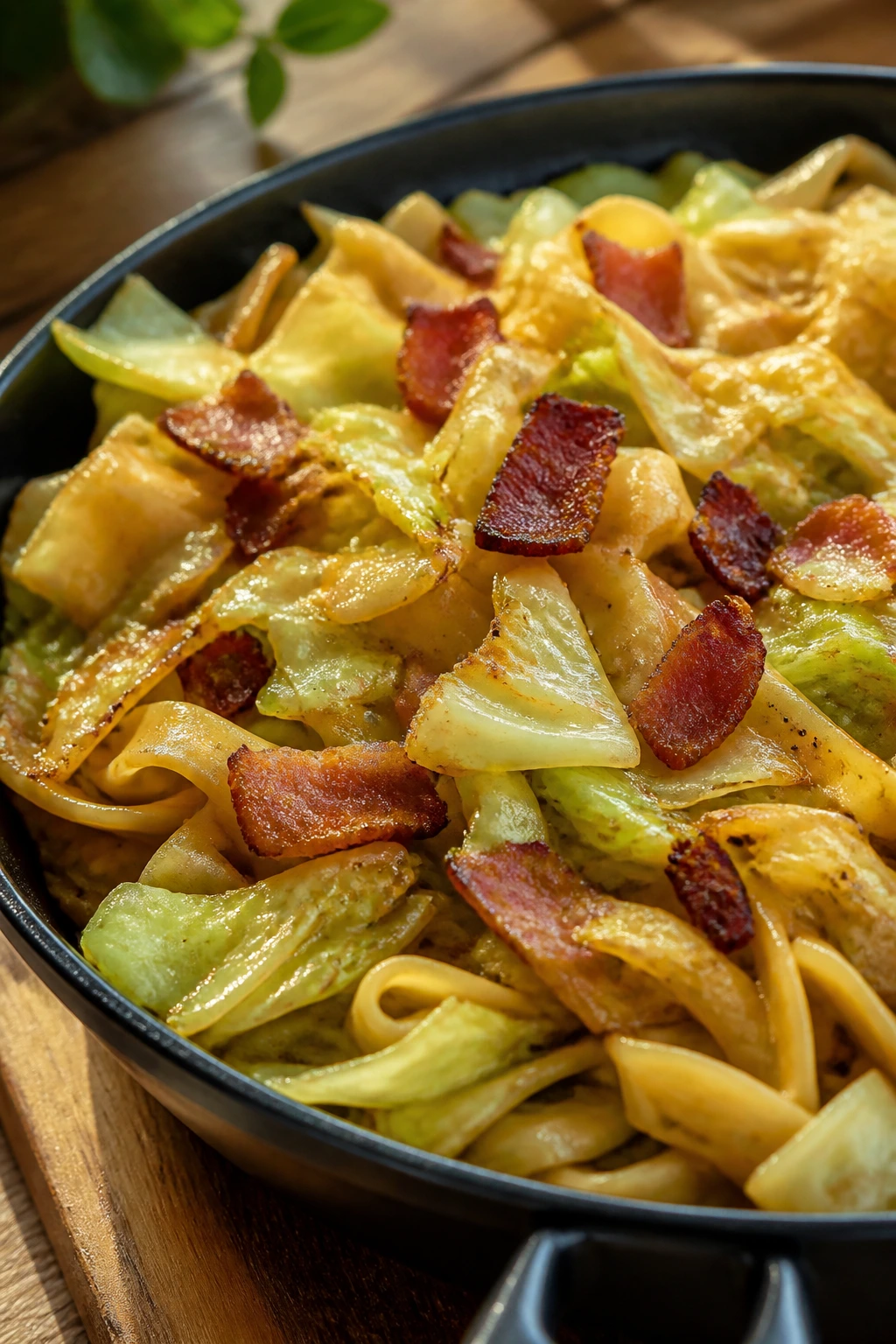 Skillet cabbage and noodles with bacon