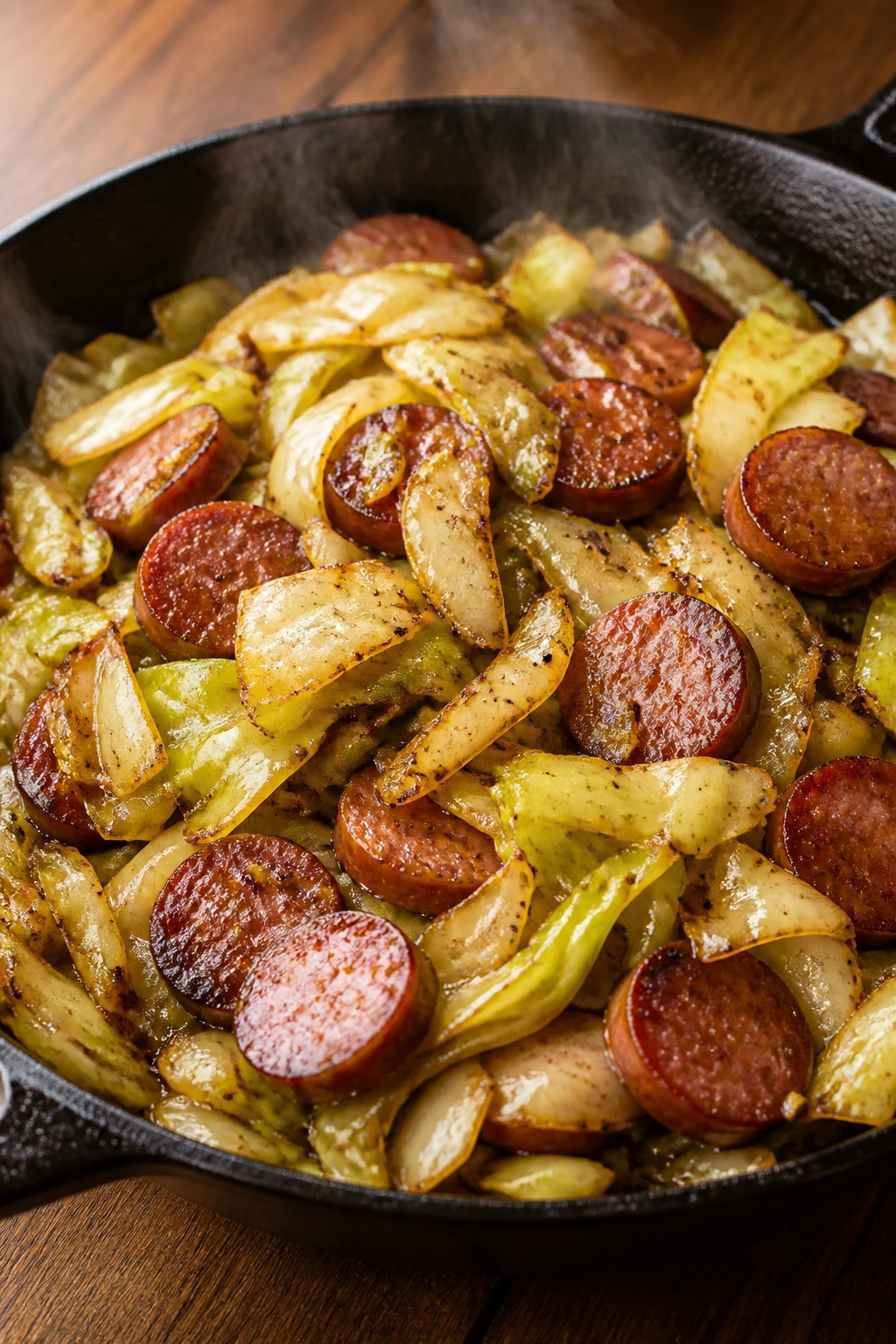 Sausage and cabbage skillet in a pan