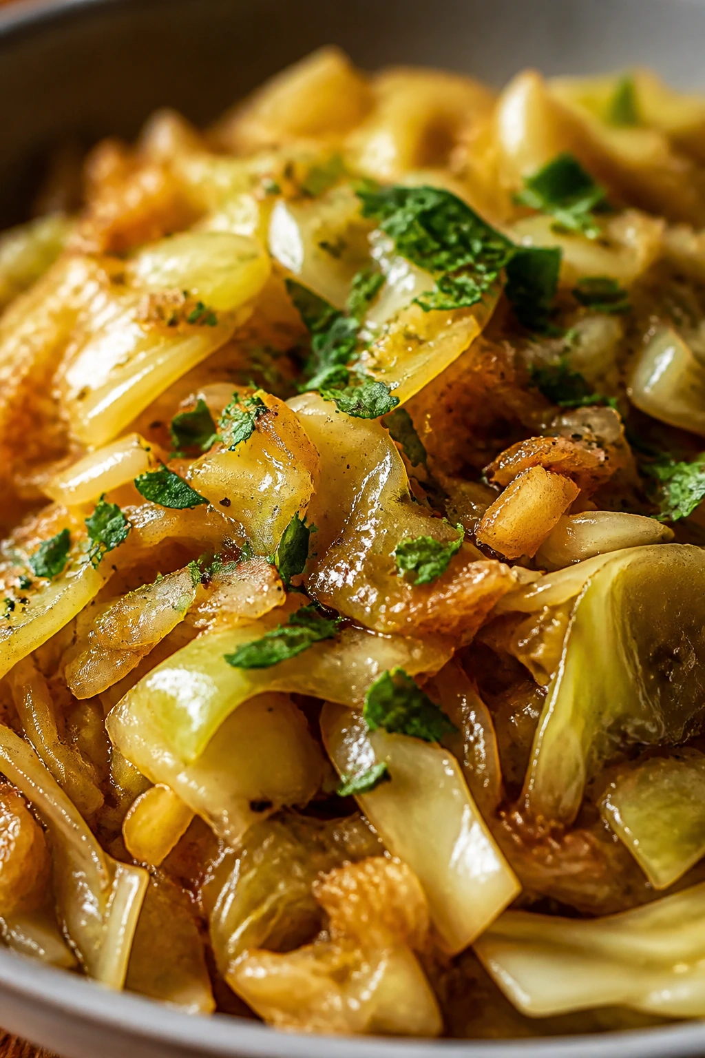 Cabbage dish with herb garnish close-up