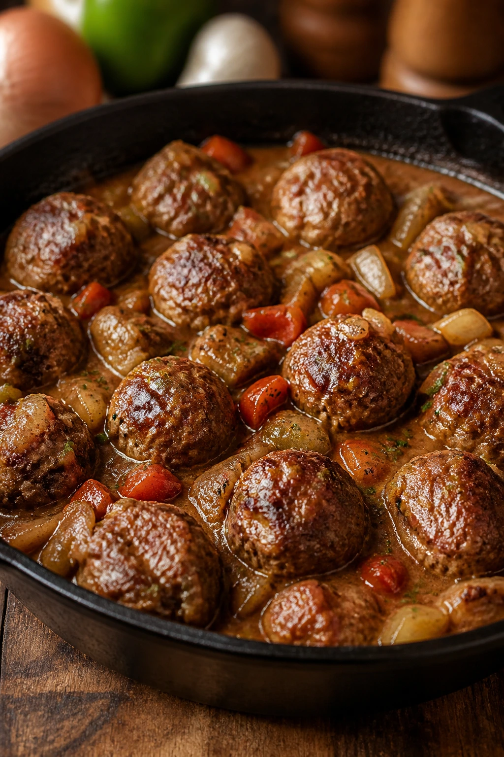 Beef meatballs in Creole gravy in a skillet