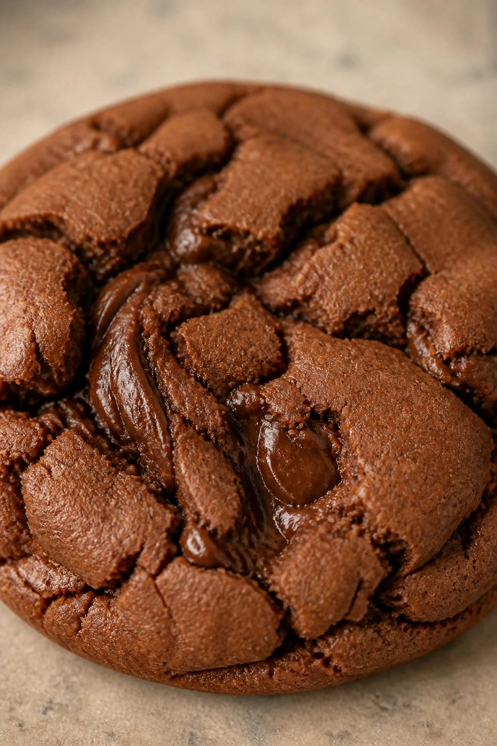 Cake mix Nutella cookie close-up on neutral counter