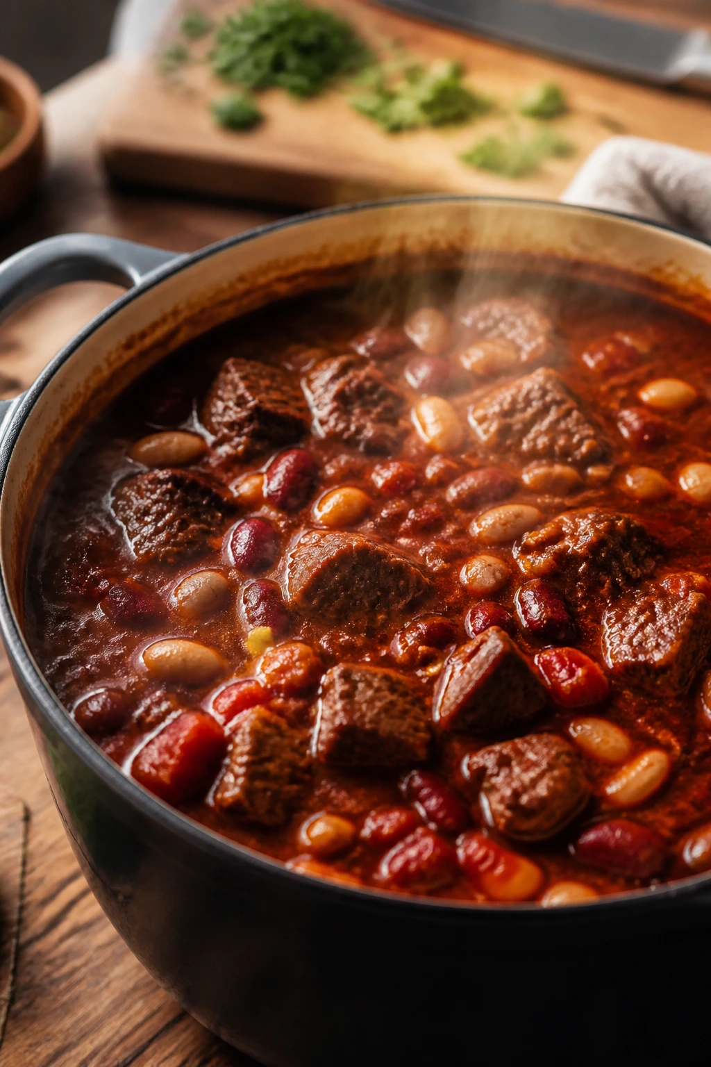 Beef chuck and beans in Calabrian chili with thick glossy broth