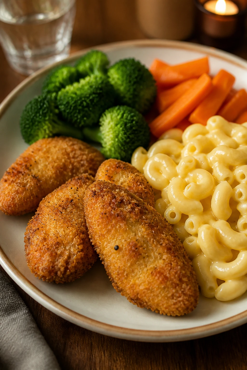 Calm, familiar dinner plate arranged neatly on a cozy table.