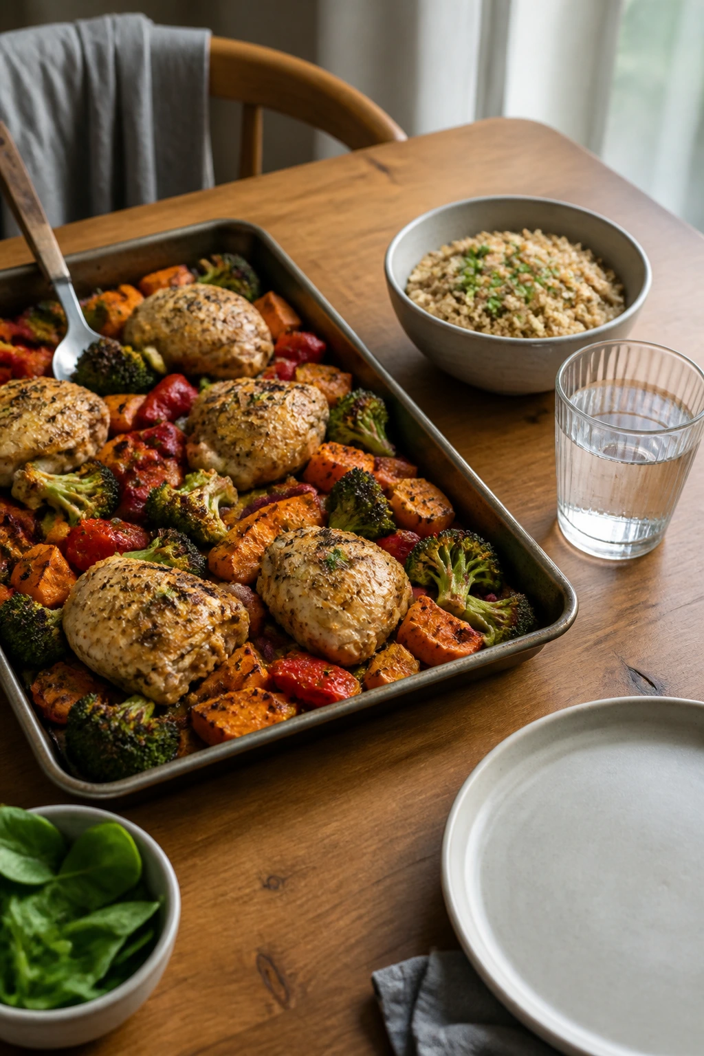 Calm weeknight dinner setup on a simple table