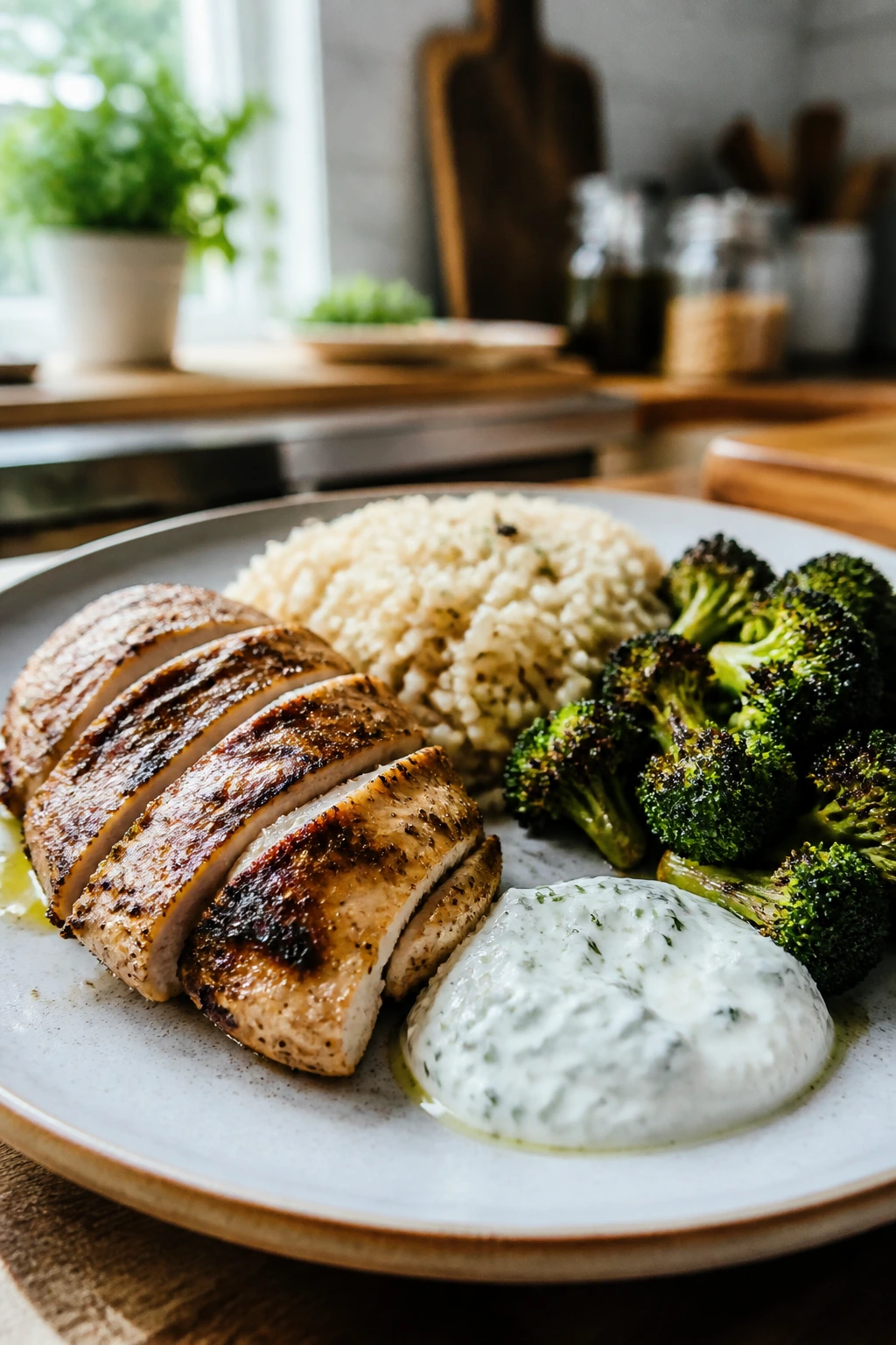 Plate showing a 500-calorie balanced meal with protein, vegetables, and starch