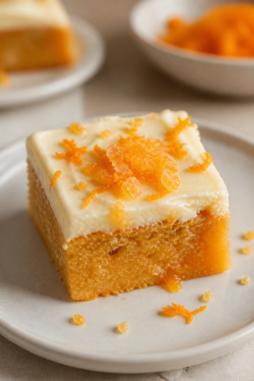 Candied orange peel square on plate as variation