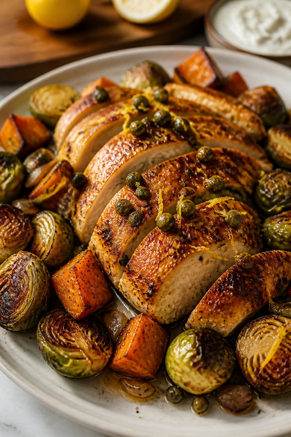 Plated roast with capers and lemon zest highlighting flavor upgrades