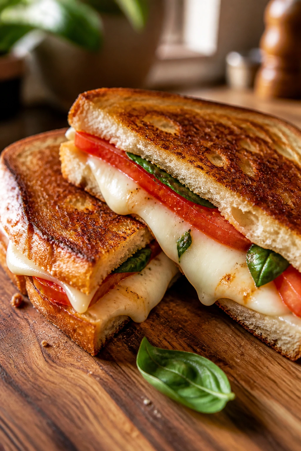 Caprese grilled cheese with mozzarella, tomato and basil