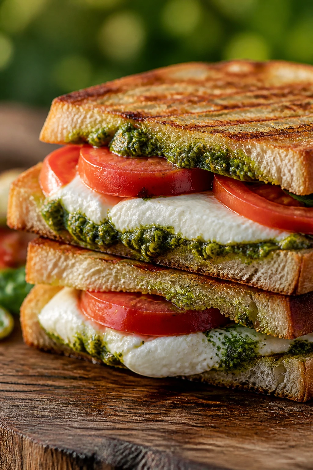 Caprese pesto grilled sandwich with mozzarella and tomato