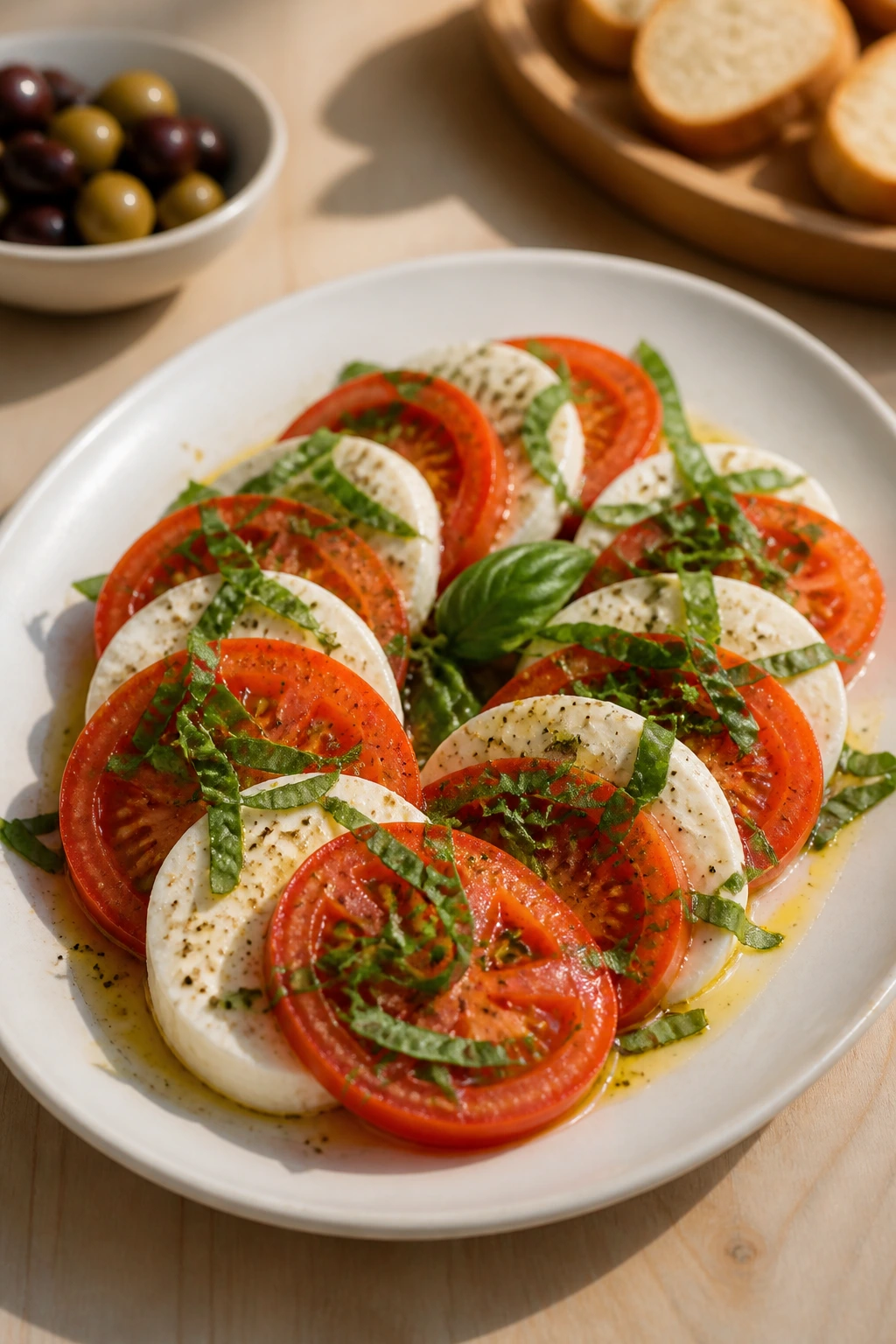 Caprese platter arranged on a table ready to serve