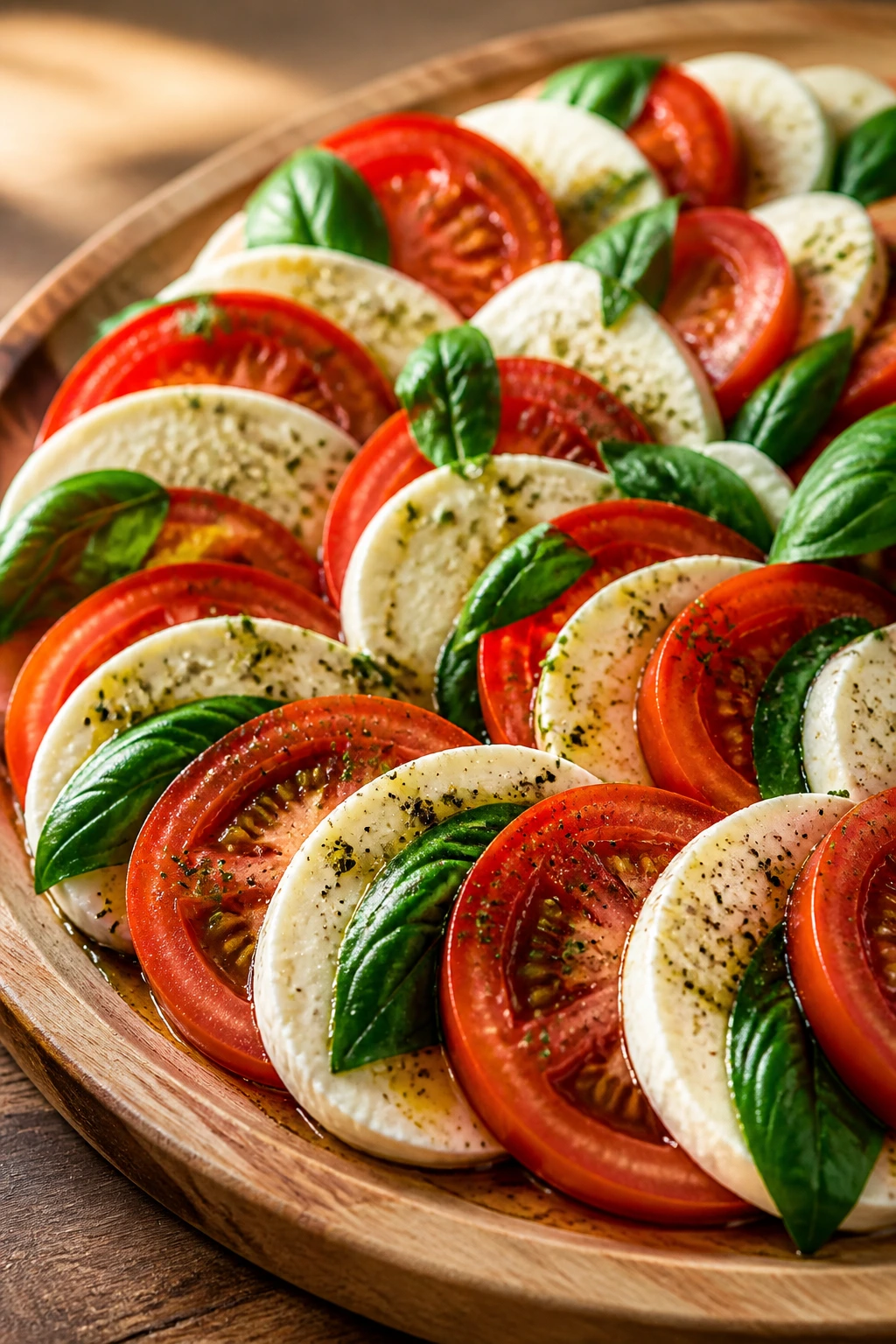 Caprese platter with tomato and mozzarella slices