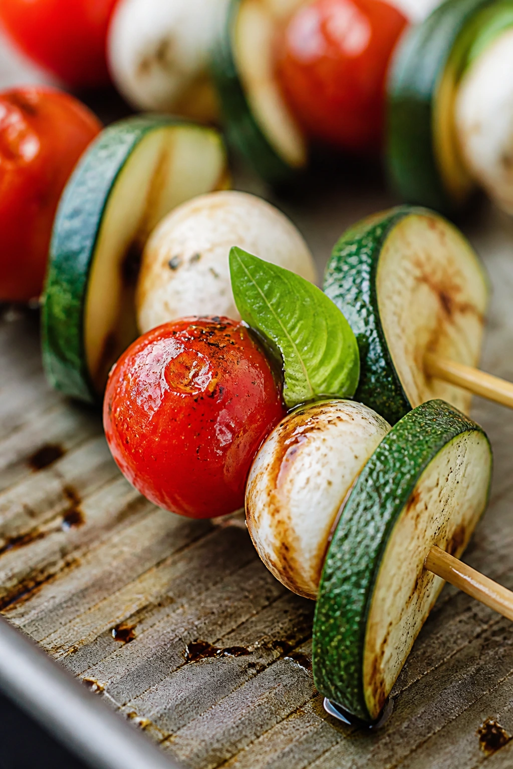 Caprese zucchini and tomato skewers with mozzarella