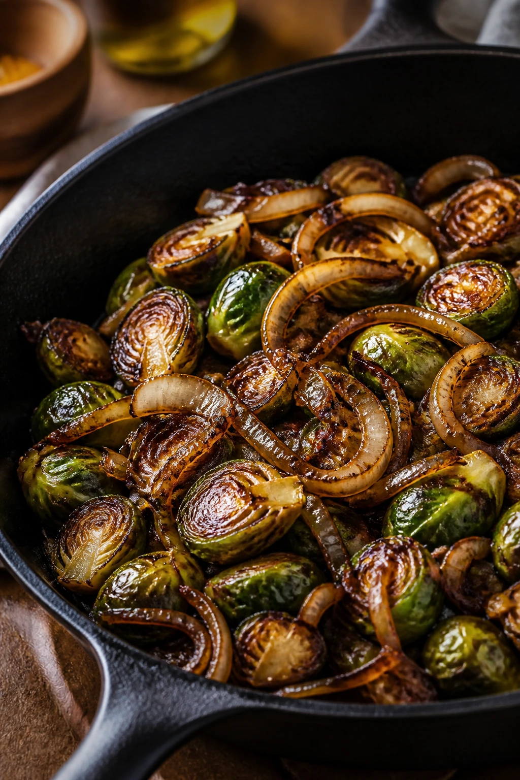 Caramelized vegetables in a hot skillet