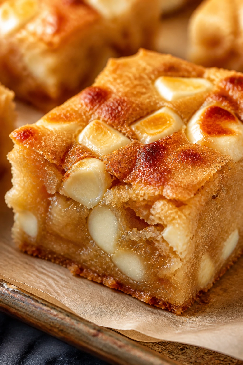 Blondie bar with caramelized white chocolate chunks