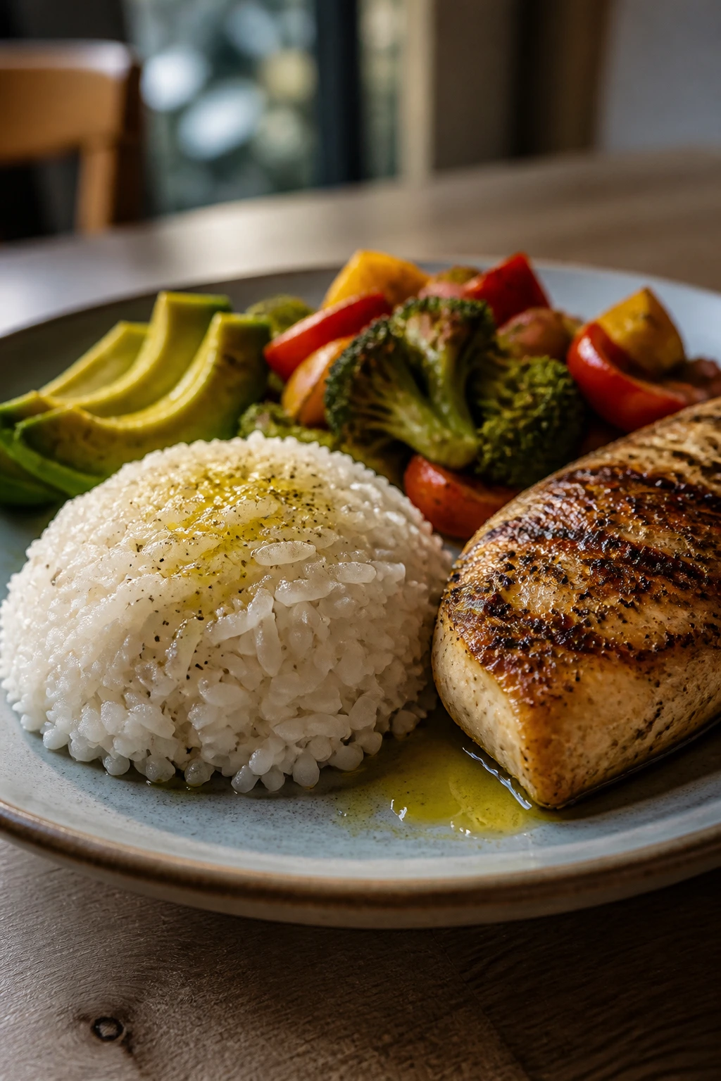 Plate showing starch portion and fat in a home meal