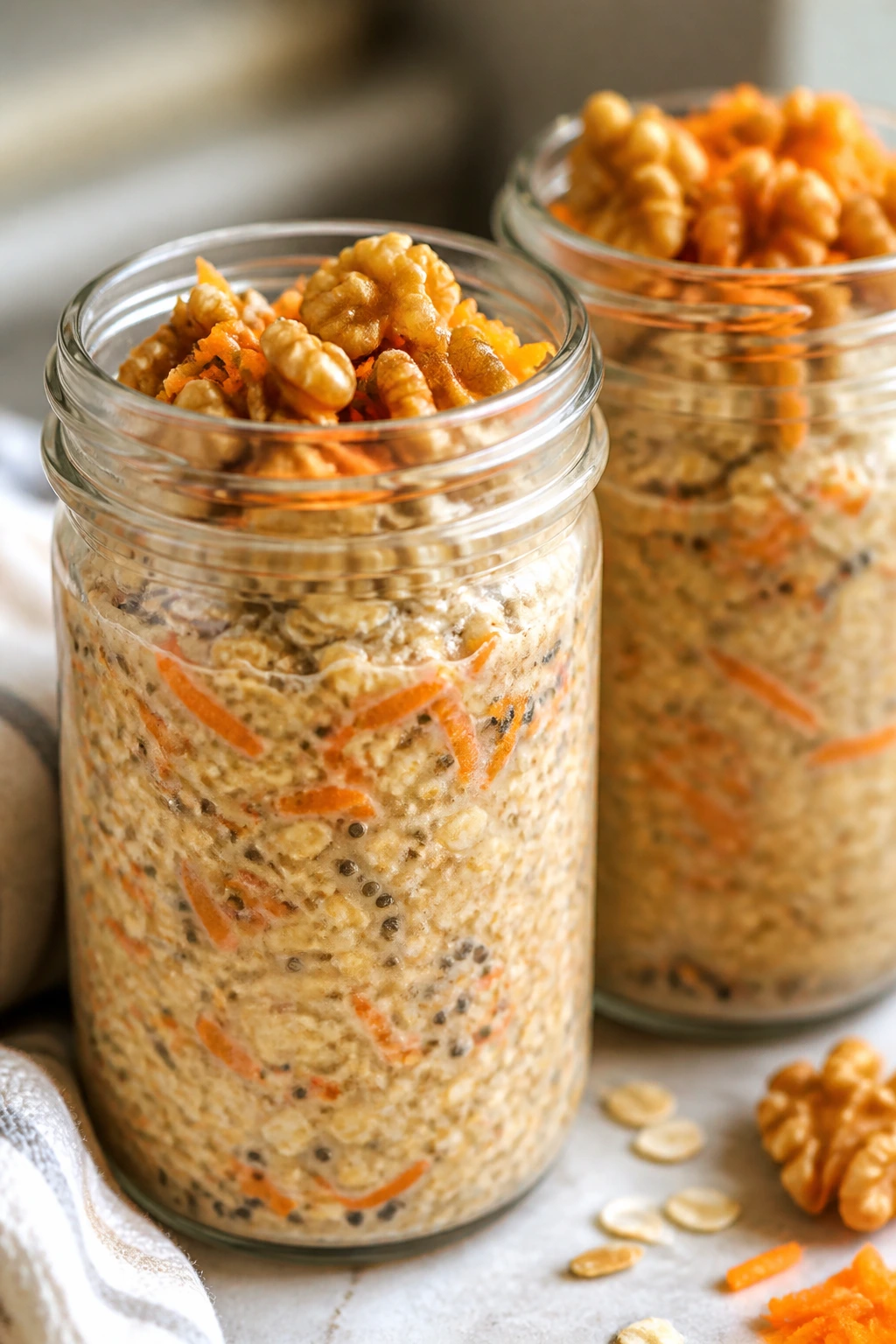 Overnight oats in carrot cake-inspired jars with chia seeds