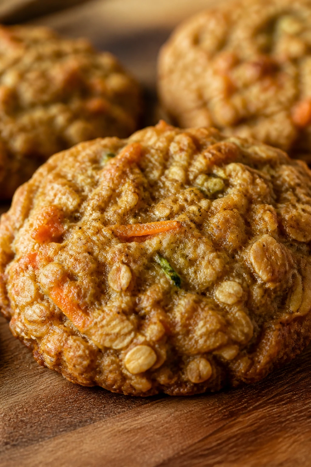 Close-up Carrot Cake Zucchini Oatmeal Cookie with carrot specks