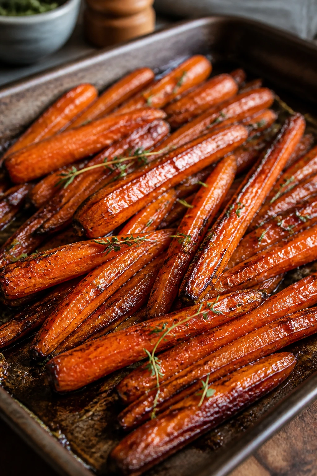 Carrots roasted with honey and thyme on a sheet pan
