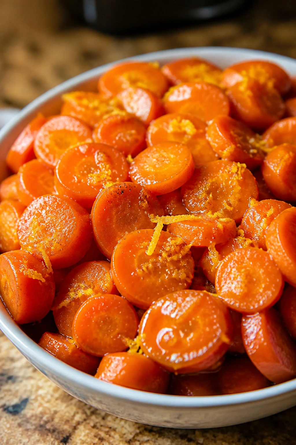 Maple glazed carrot coins with orange zest