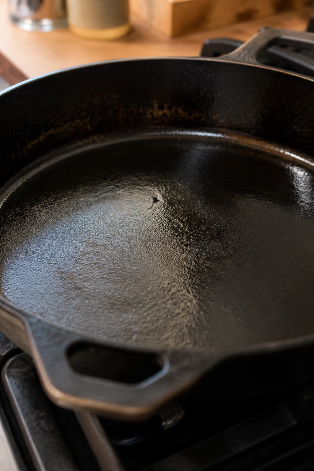 12-inch cast-iron skillet close-up with browned edge
