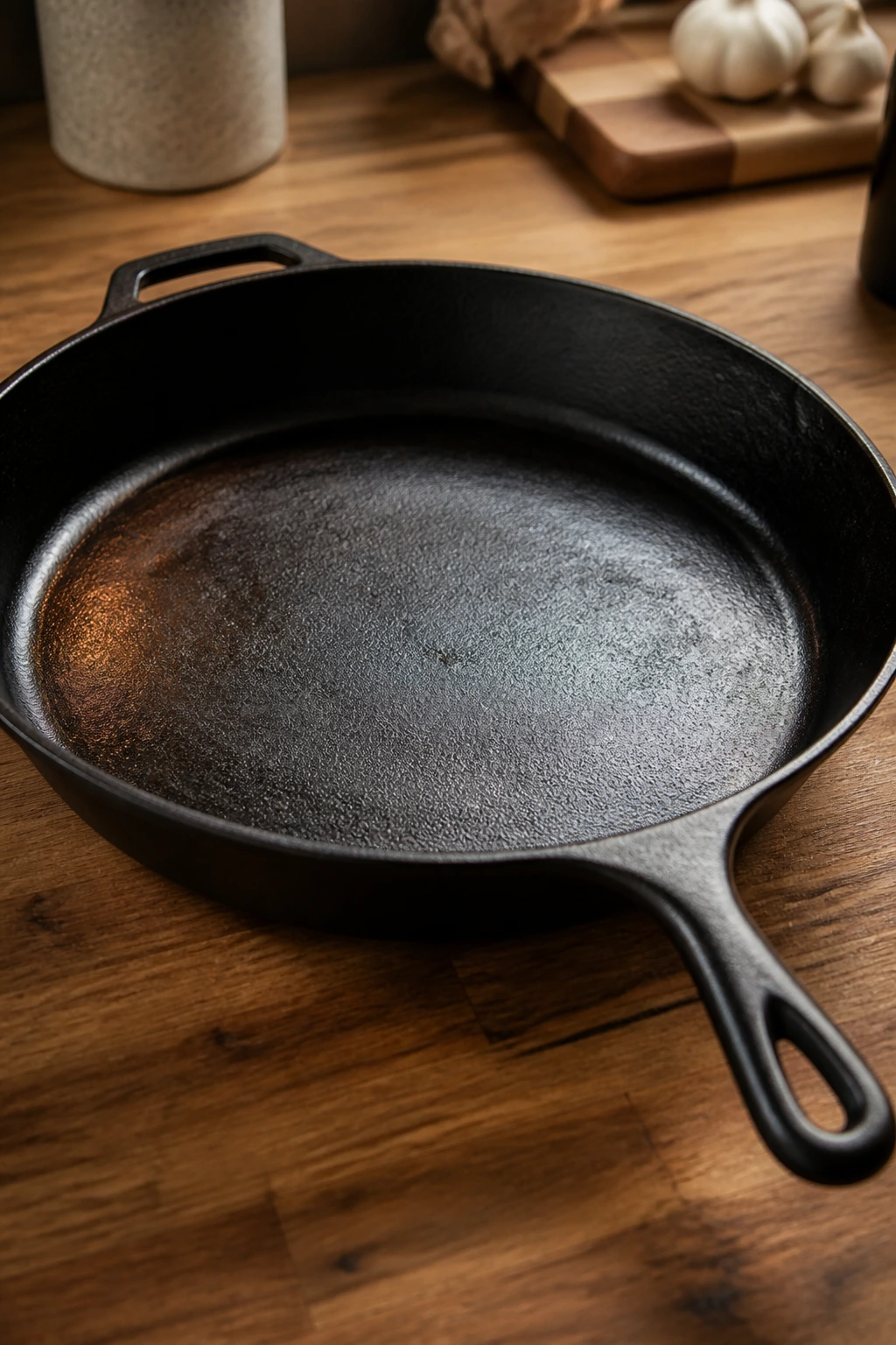 12-inch cast-iron skillet on wooden counter