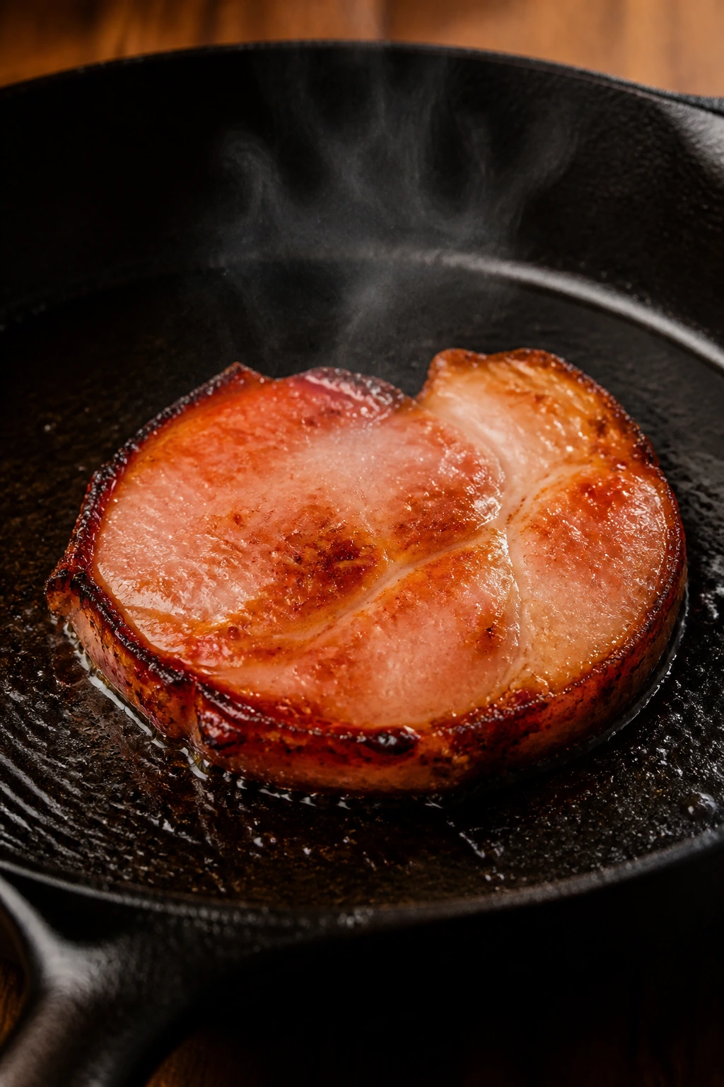 Cast-iron skillet with browning ham