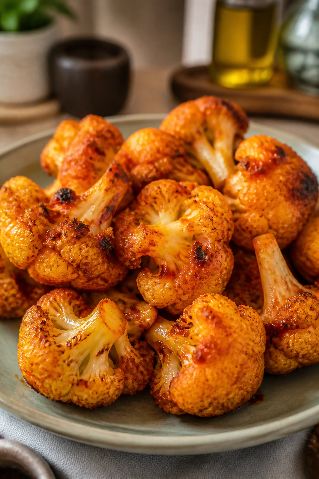 Cauliflower florets coated with harissa