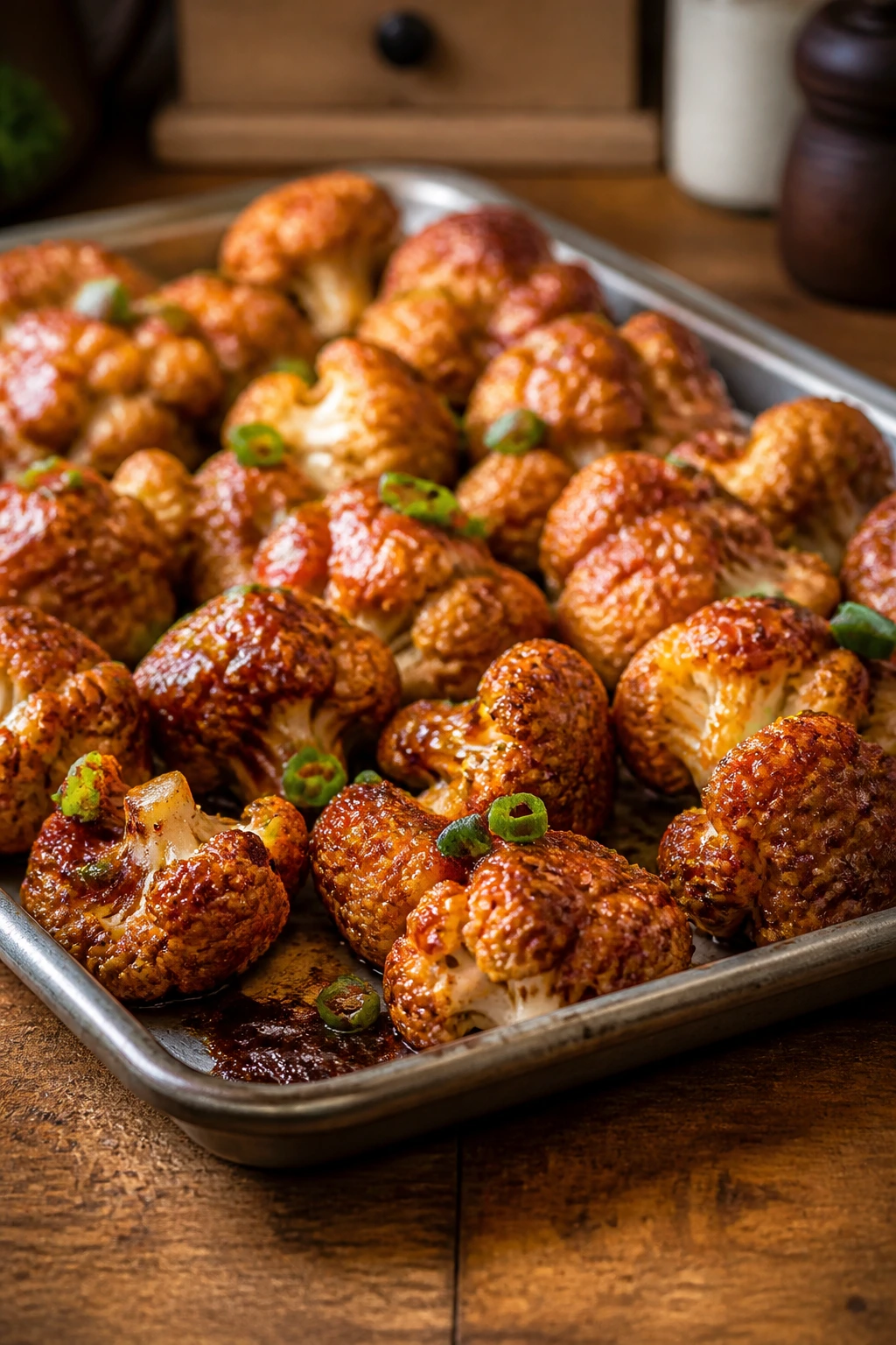 Close-up of General Tso’s cauliflower in glossy glaze