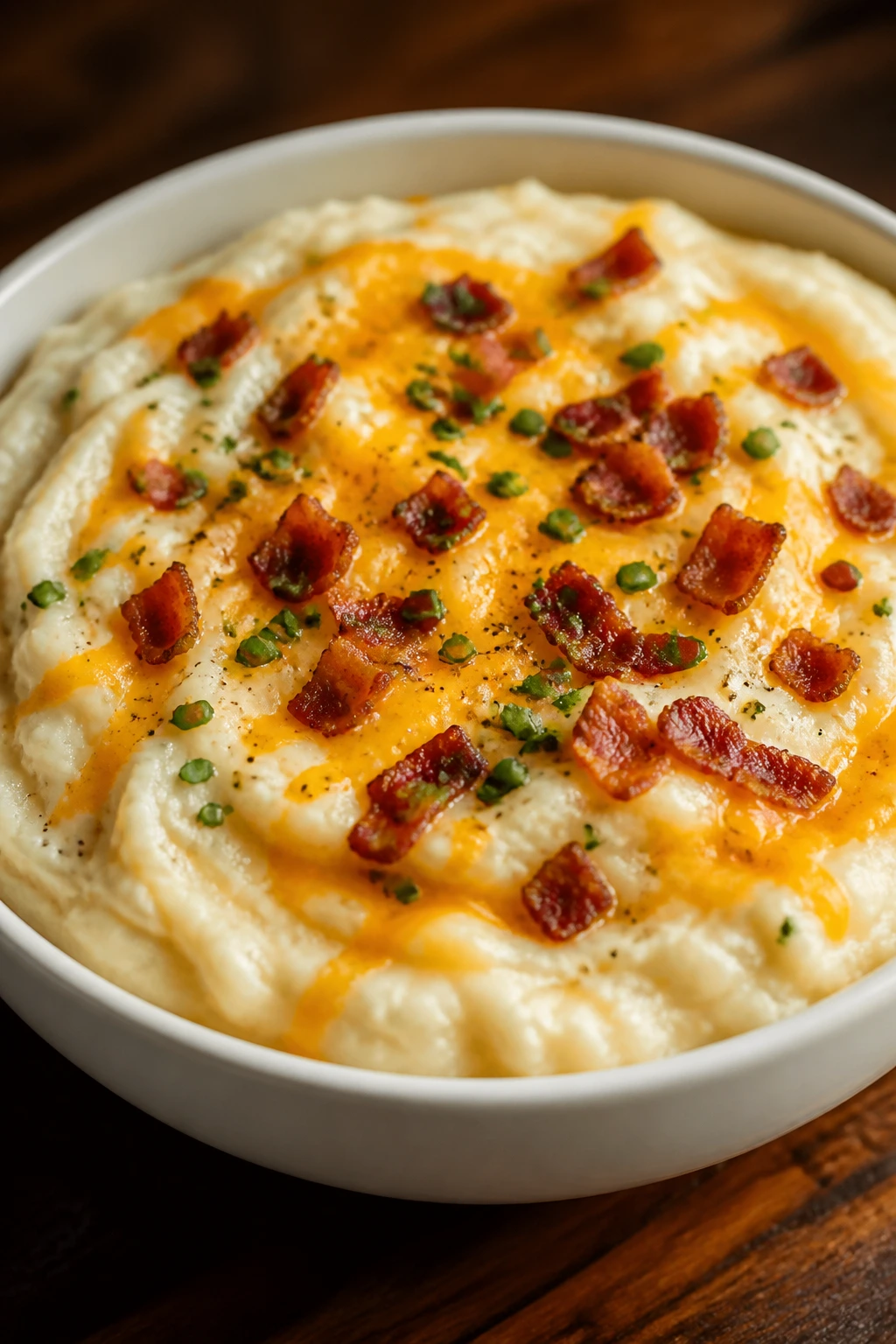 Loaded cauliflower mash with cream cheese and cheddar