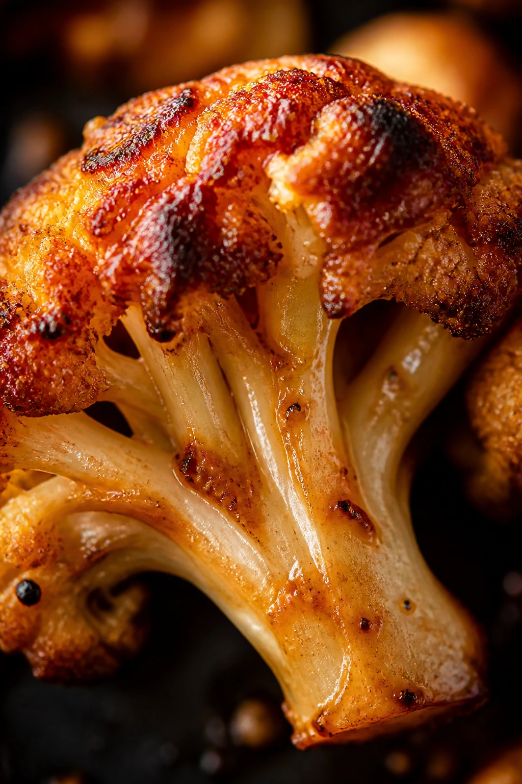 Seasoned cauliflower floret with visible spice crust